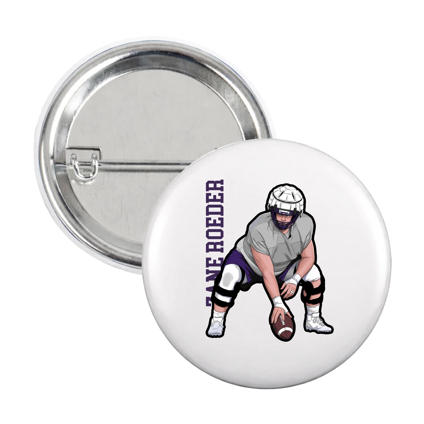 Game Day Button — Name Vertical in White