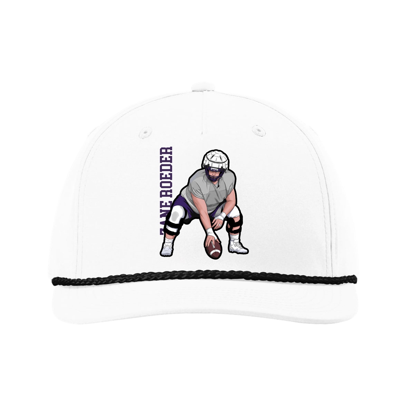 Five-Panel Classic Rope Cap — Name Vertical in White