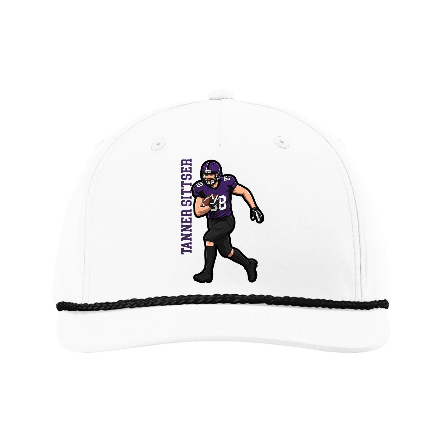 Five-Panel Classic Rope Cap — Name Vertical in White
