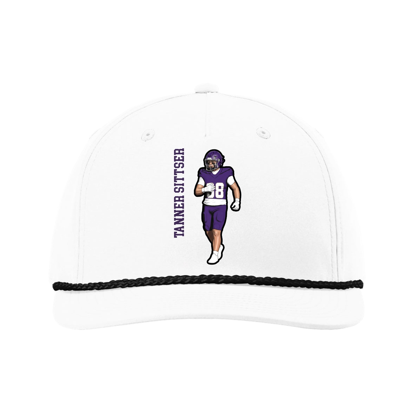 Five-Panel Classic Rope Cap — Name Vertical in White
