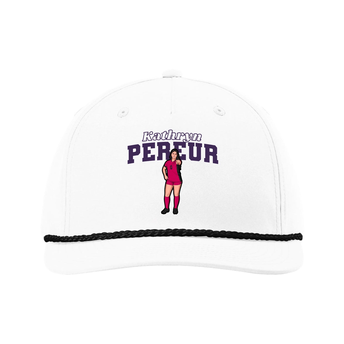 Five-Panel Classic Rope Cap — Name Arch in White