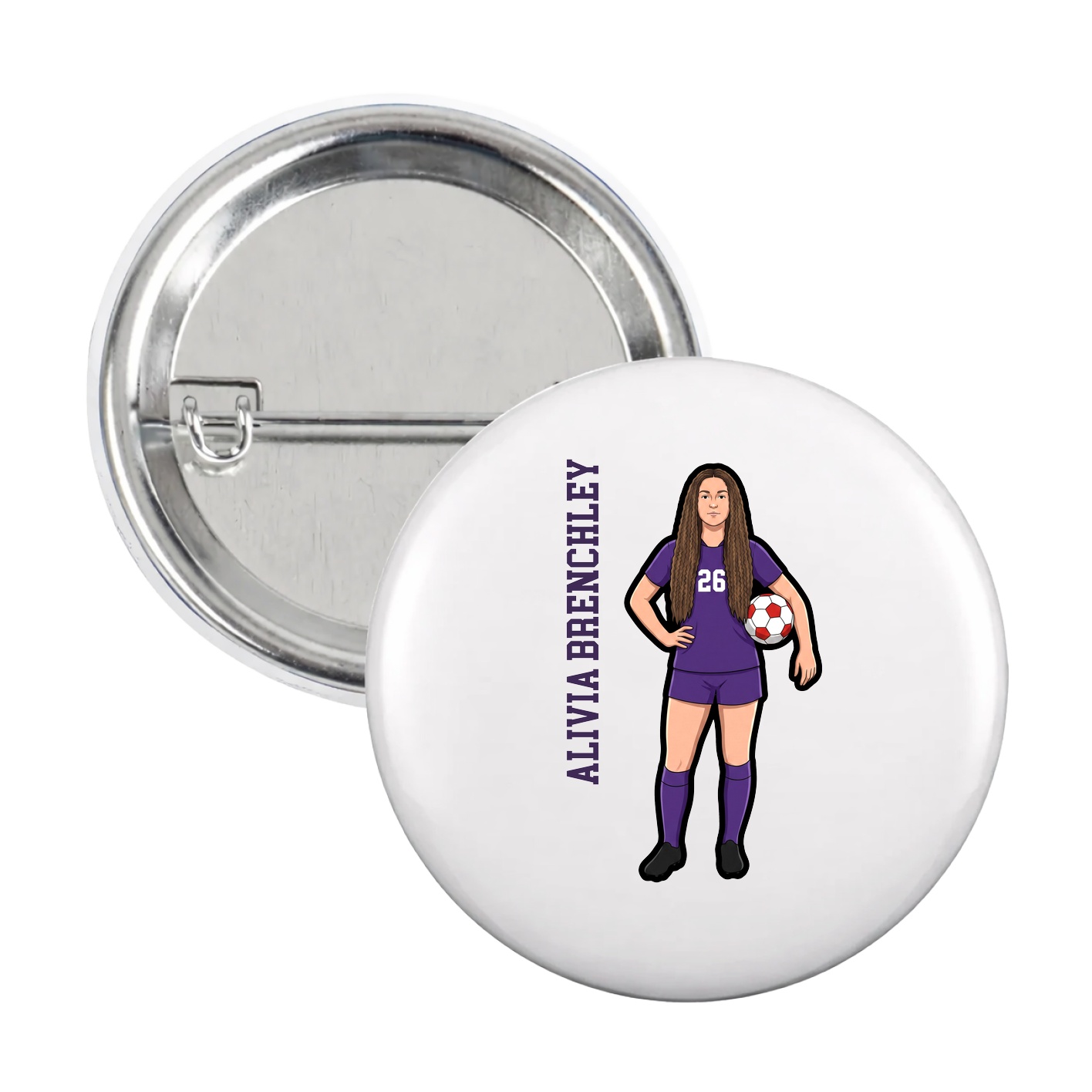 Game Day Button — Name Vertical in White