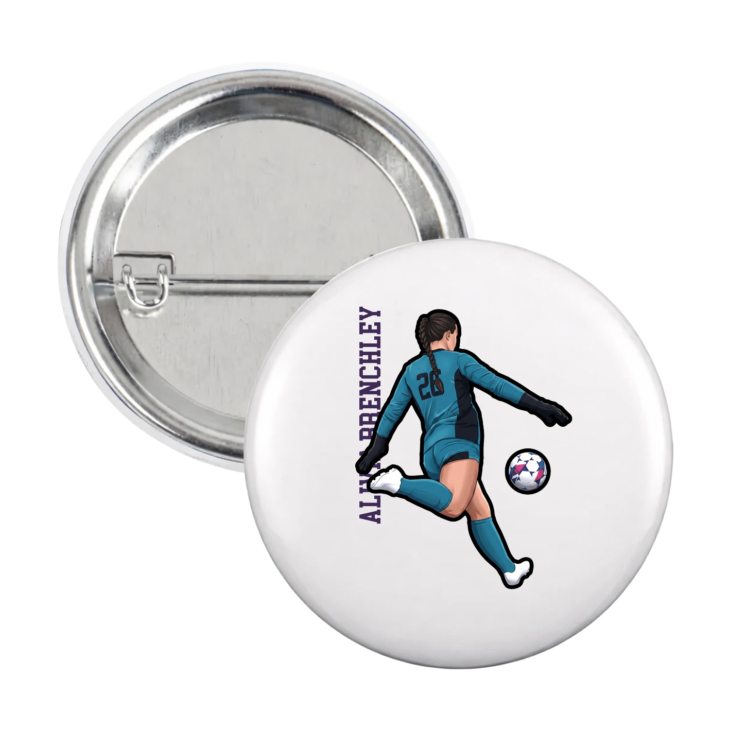 Game Day Button — Name Vertical in White