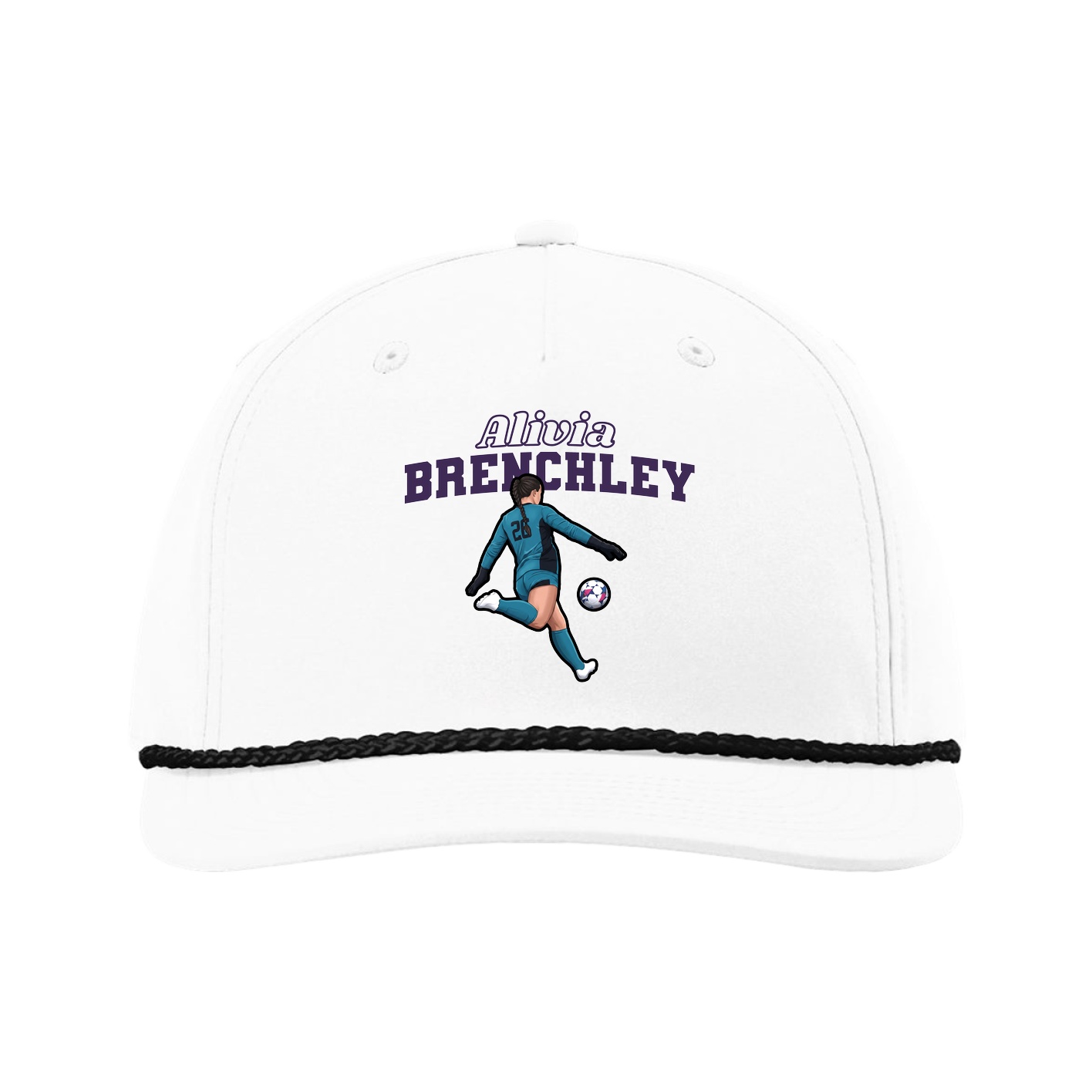 Five-Panel Classic Rope Cap — Name Arch in White