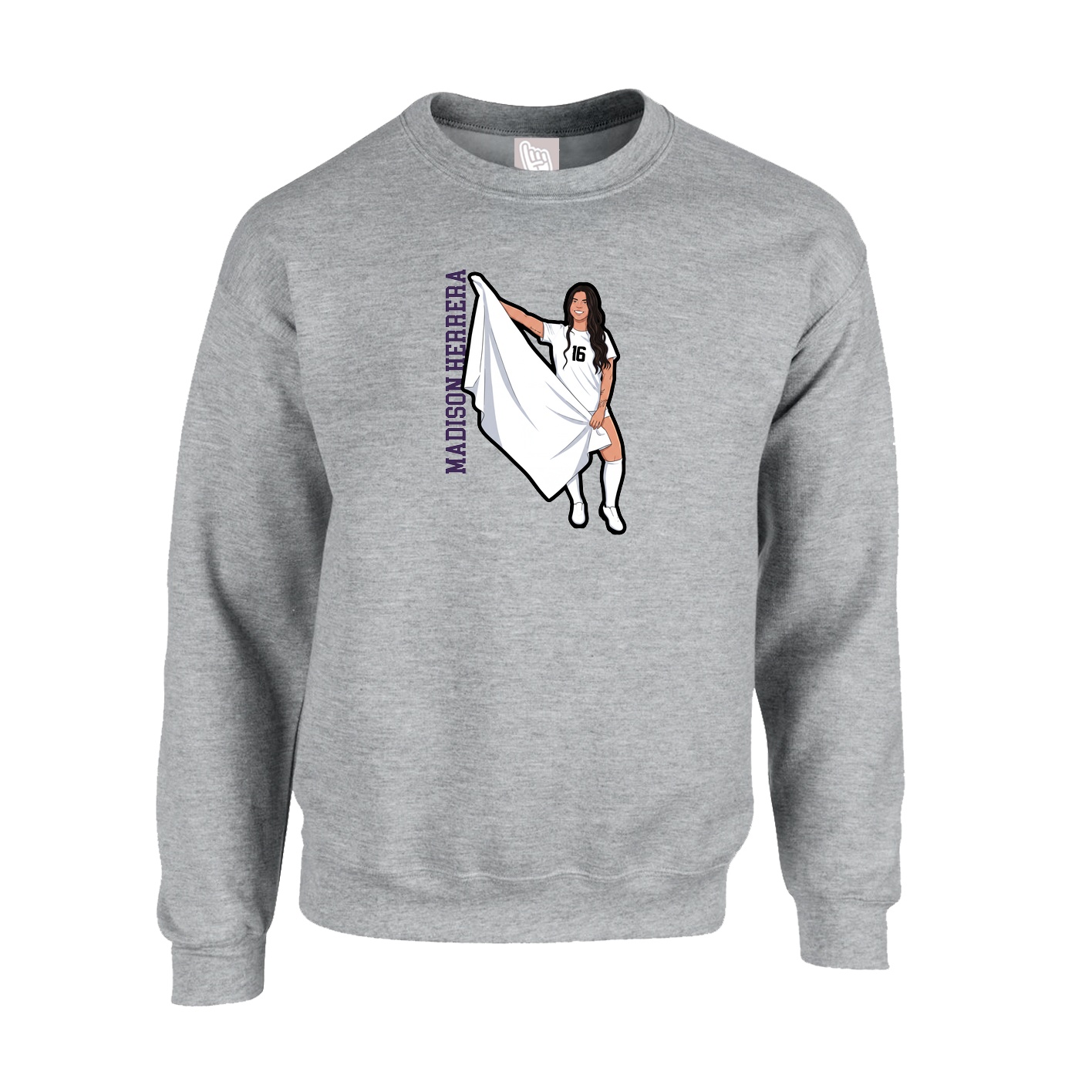 Fleece Crew — Name Vertical in Grey