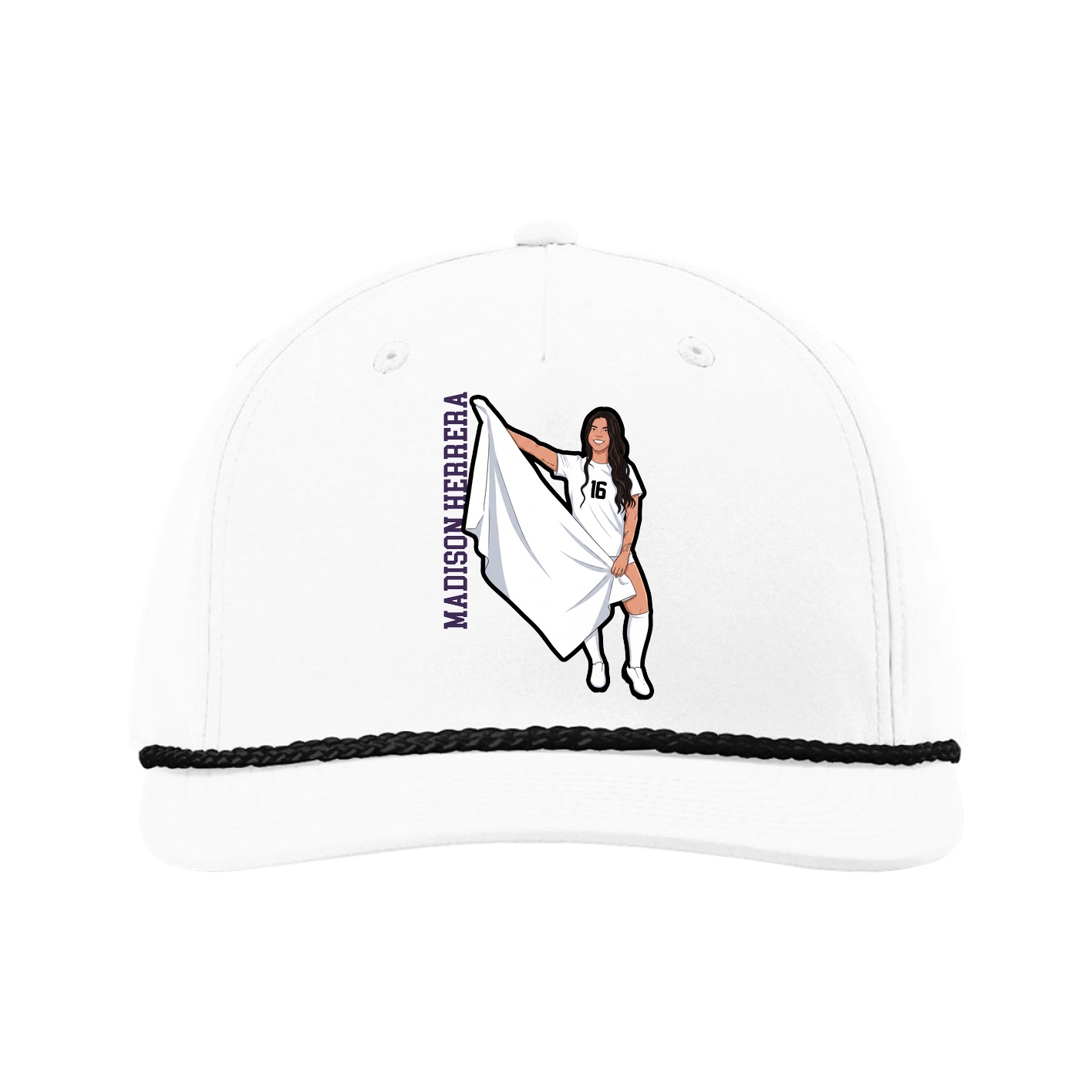 Five-Panel Classic Rope Cap — Name Vertical in White