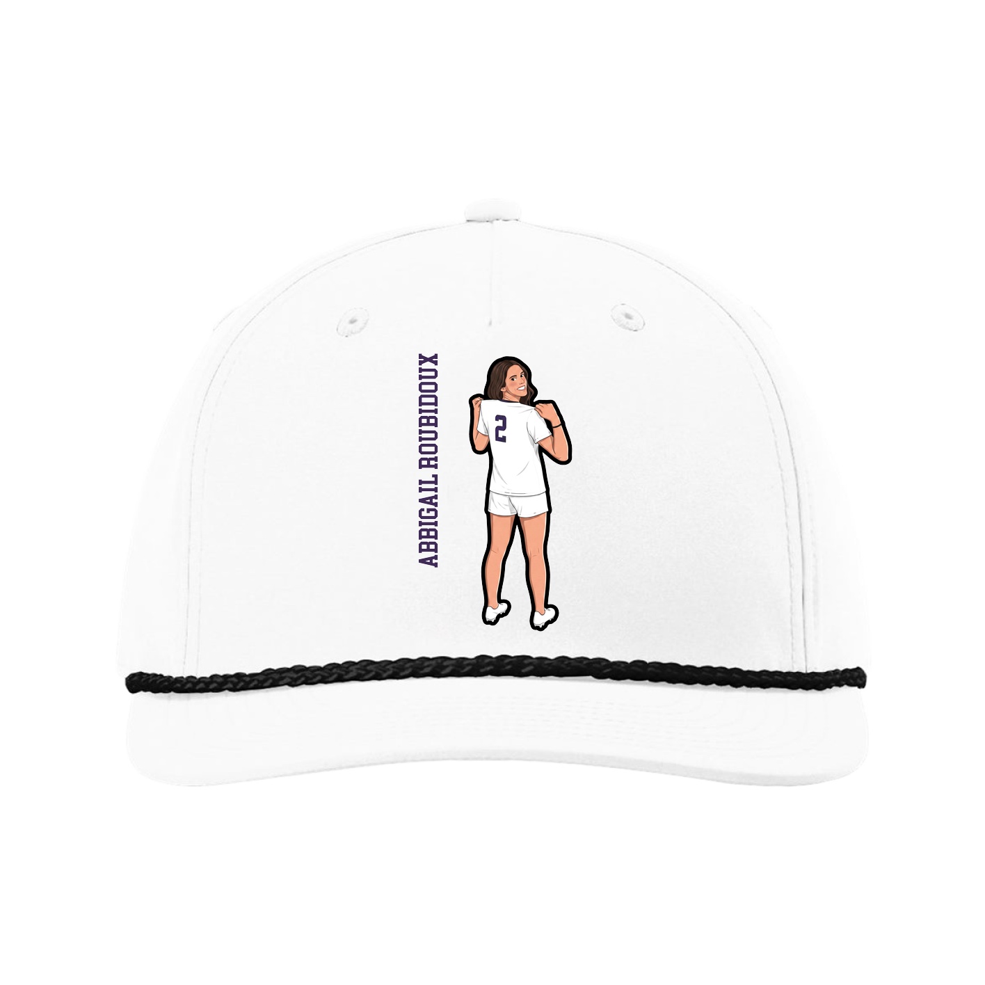 Five-Panel Classic Rope Cap — Name Vertical in White