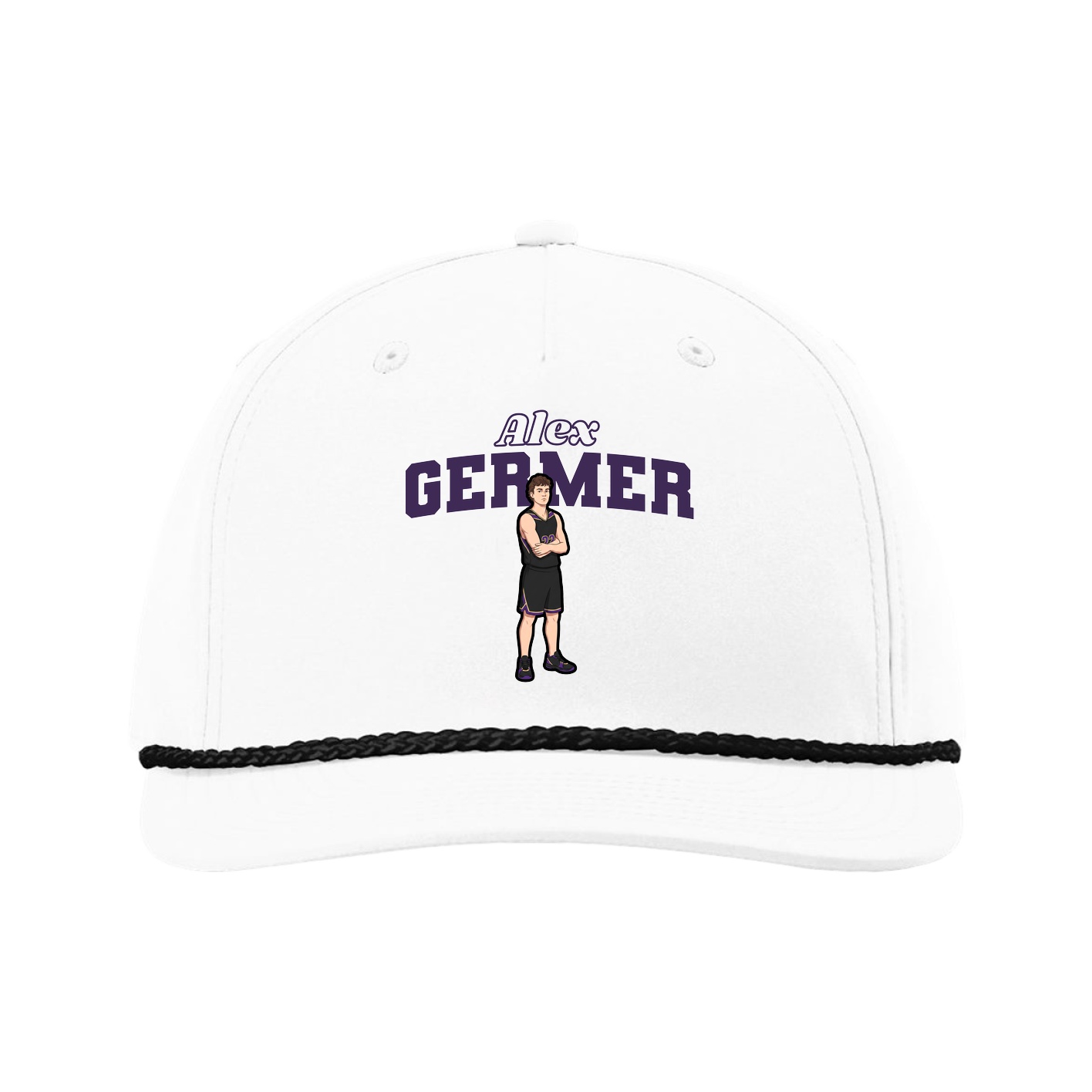 Five-Panel Classic Rope Cap — Name Arch in White