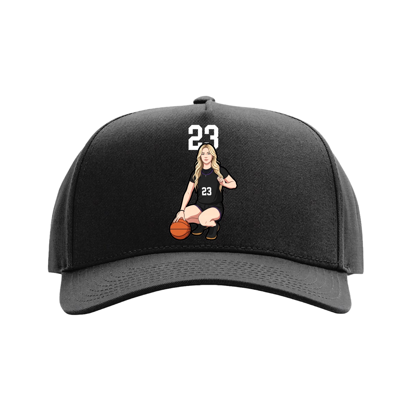 Full Fabric Five-Panel Champ Cap — Number Top in Black