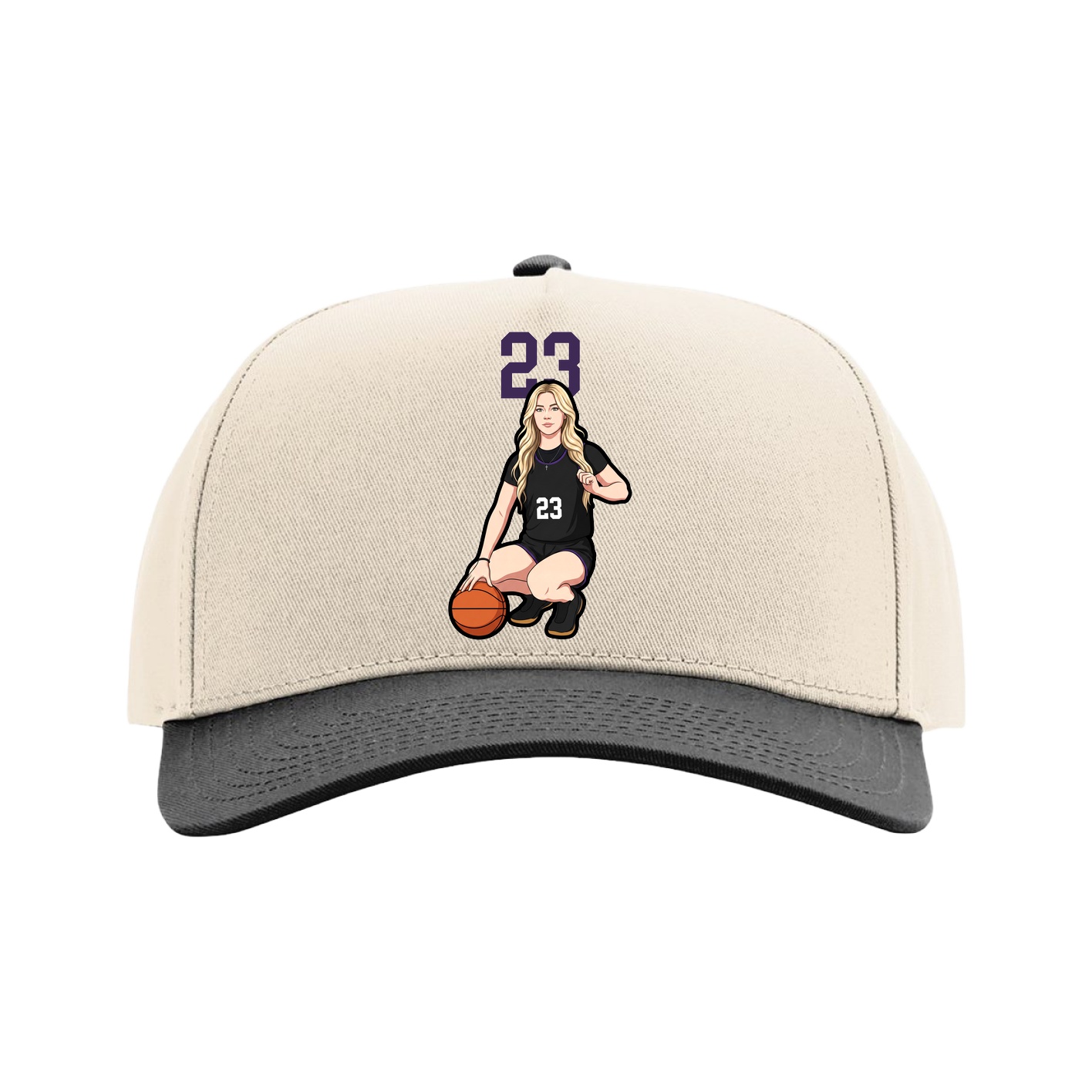 Full Fabric Five-Panel Champ Cap — Number Top in Cream/Black