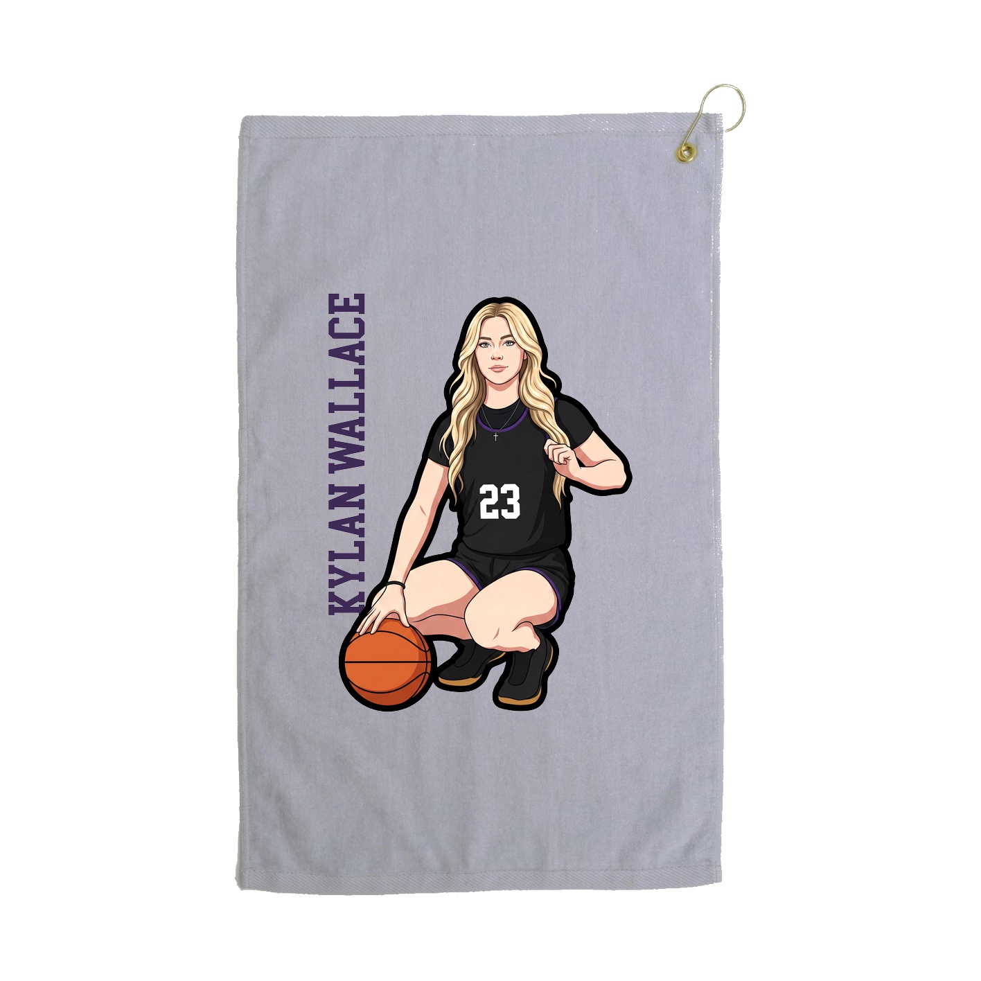Golf Towel — Name Vertical in Grey