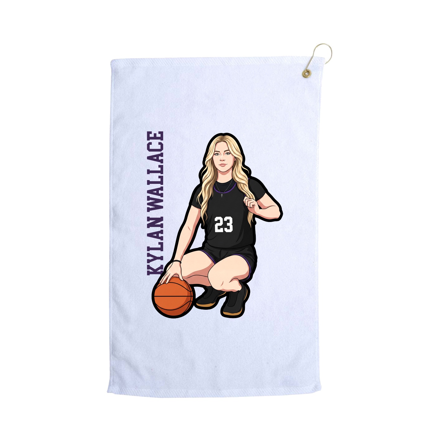 Golf Towel — Name Vertical in White