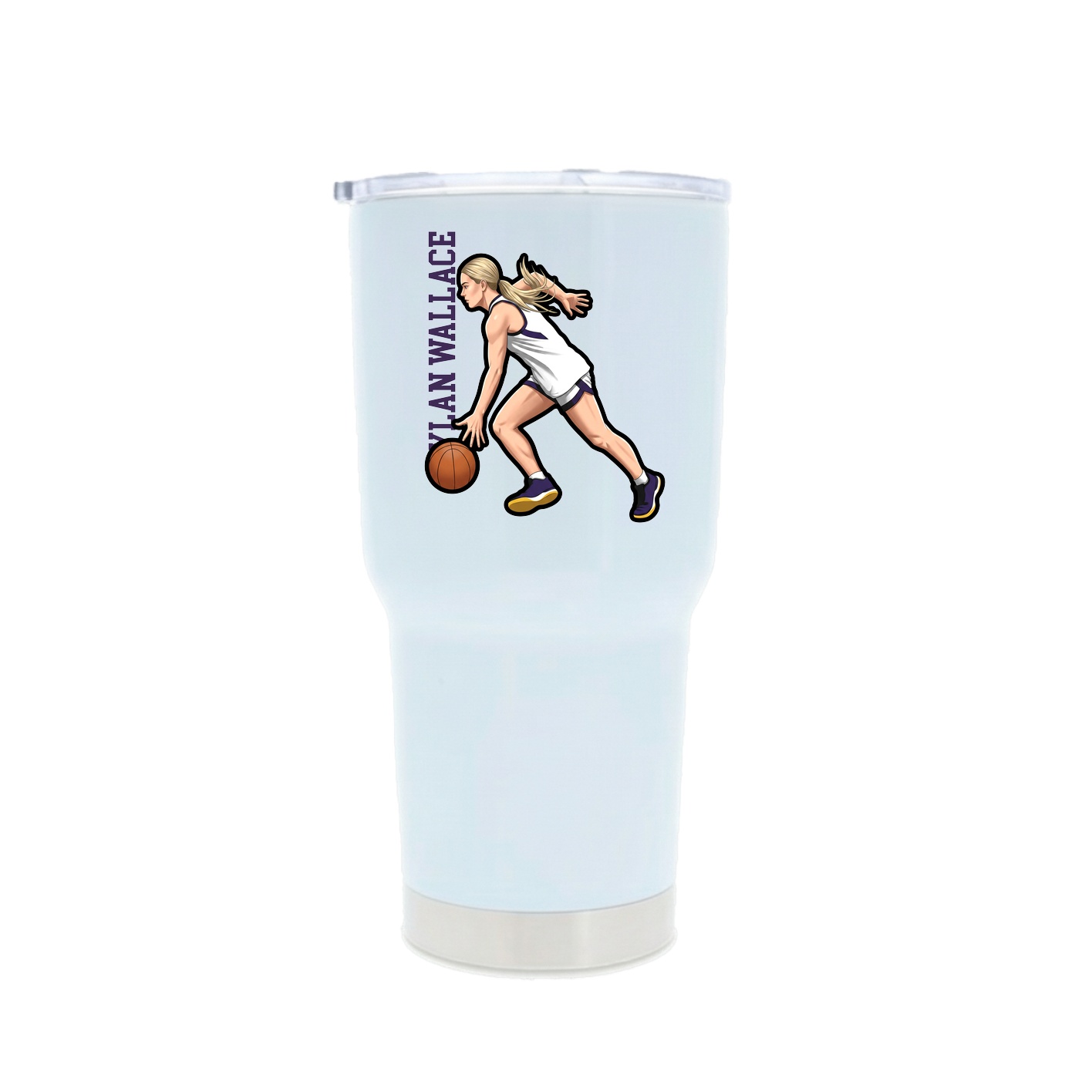 30oz Stainless Steel Tumbler — Name Vertical in White