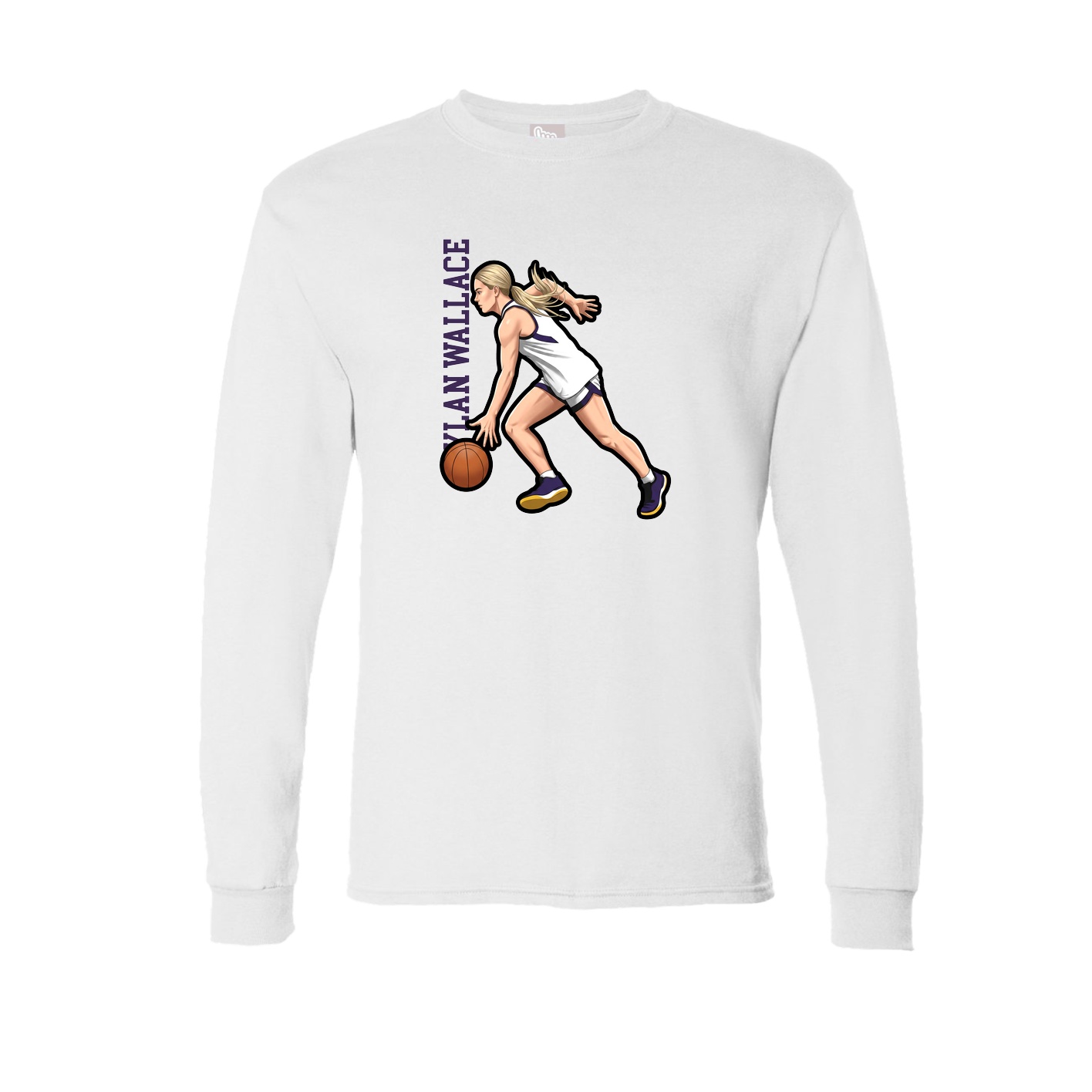 Long Sleeve Tee — Name Vertical in White