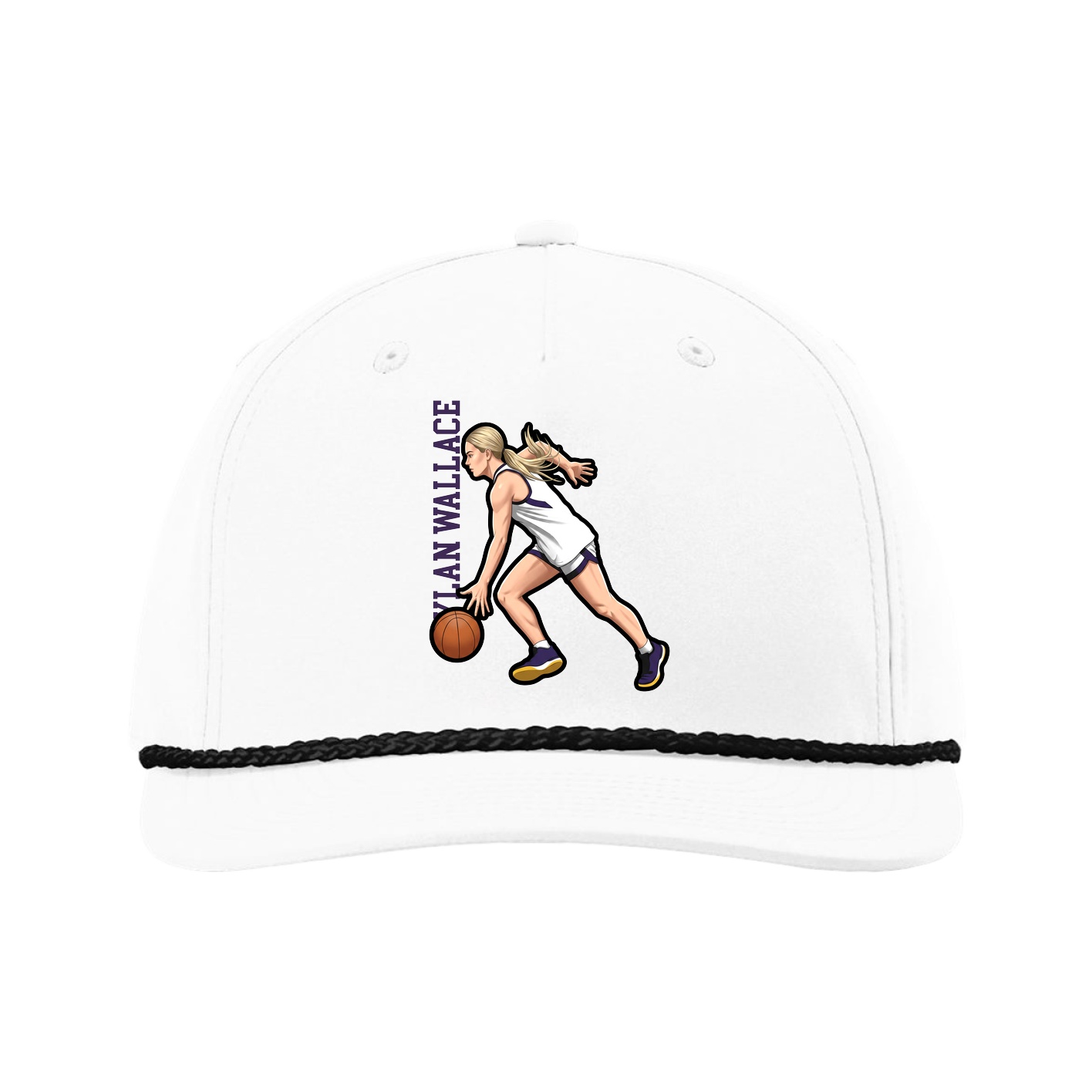 Five-Panel Classic Rope Cap — Name Vertical in White