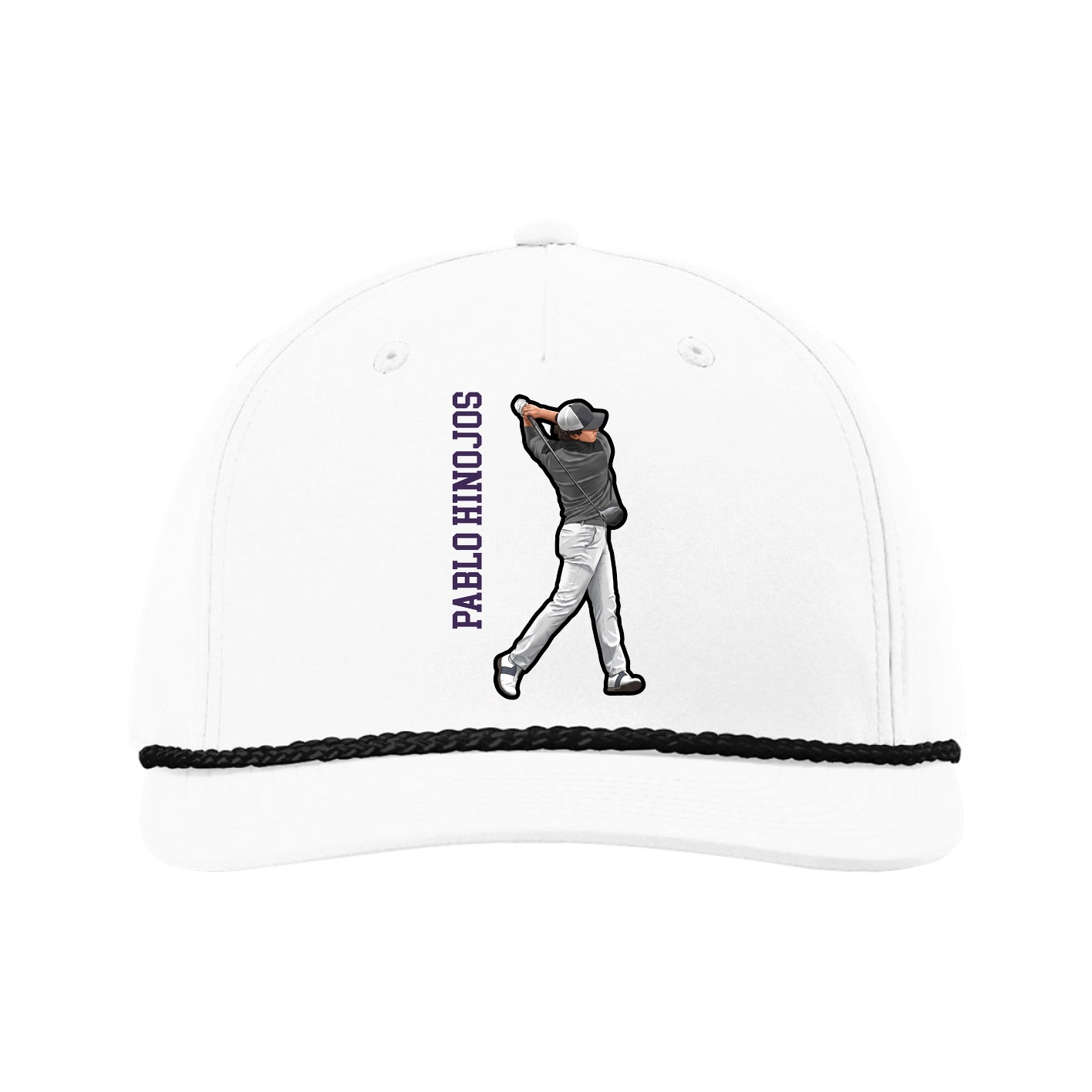 Five-Panel Classic Rope Cap — Name Vertical in White
