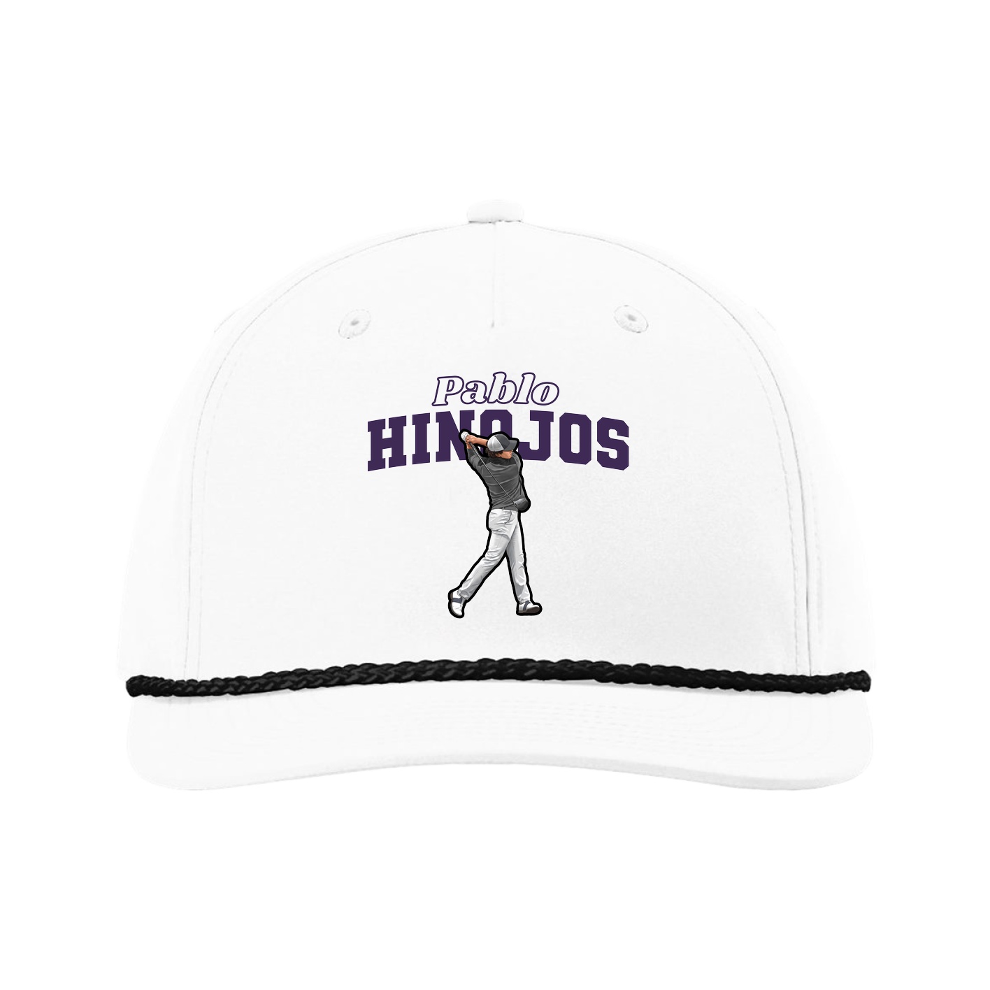 Five-Panel Classic Rope Cap — Name Arch in White
