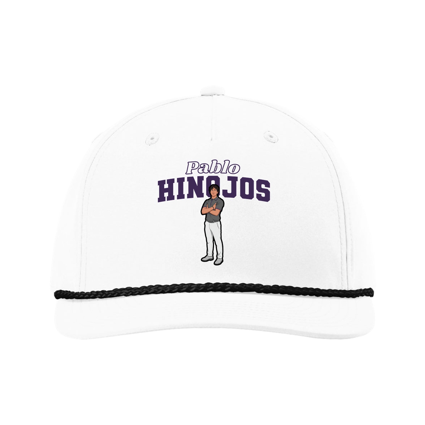 Five-Panel Classic Rope Cap — Name Arch in White
