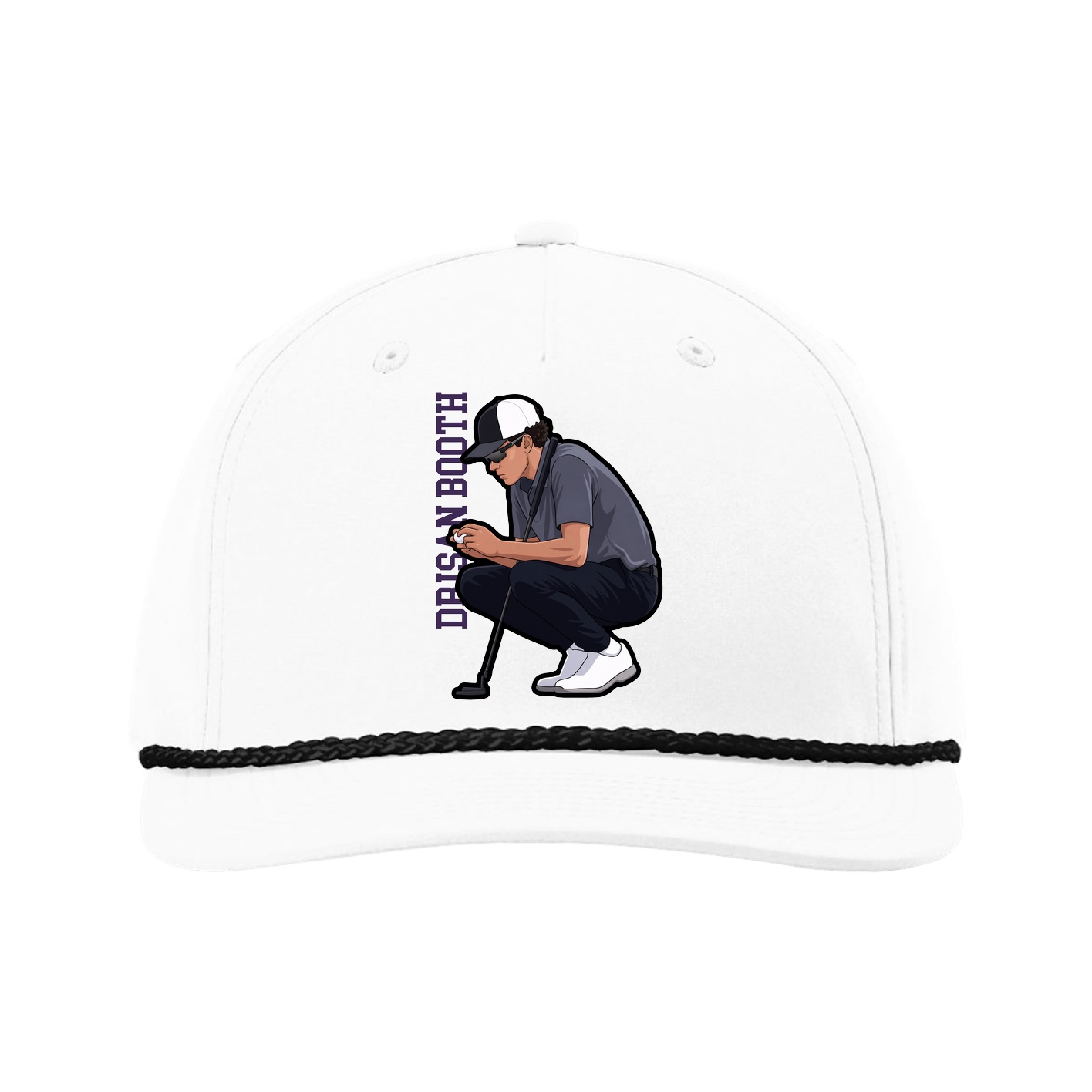 Five-Panel Classic Rope Cap — Name Vertical in White