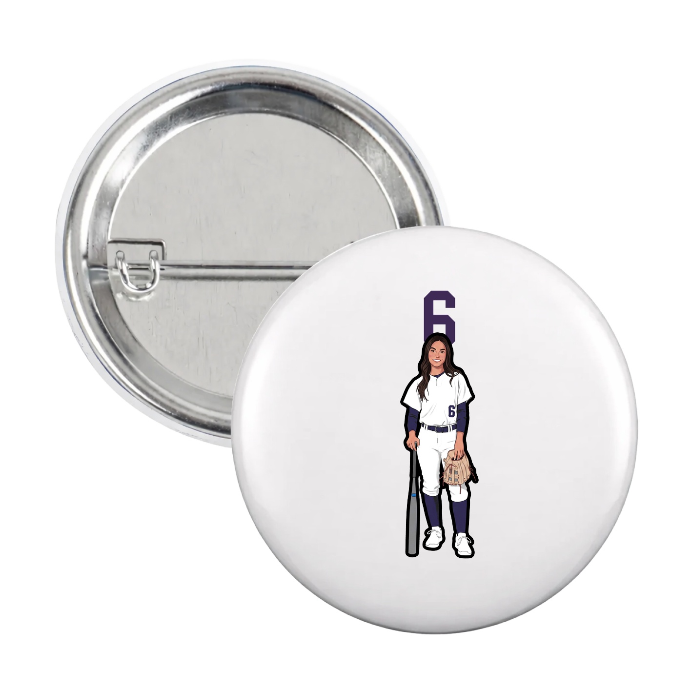 Game Day Button — Number Top in White