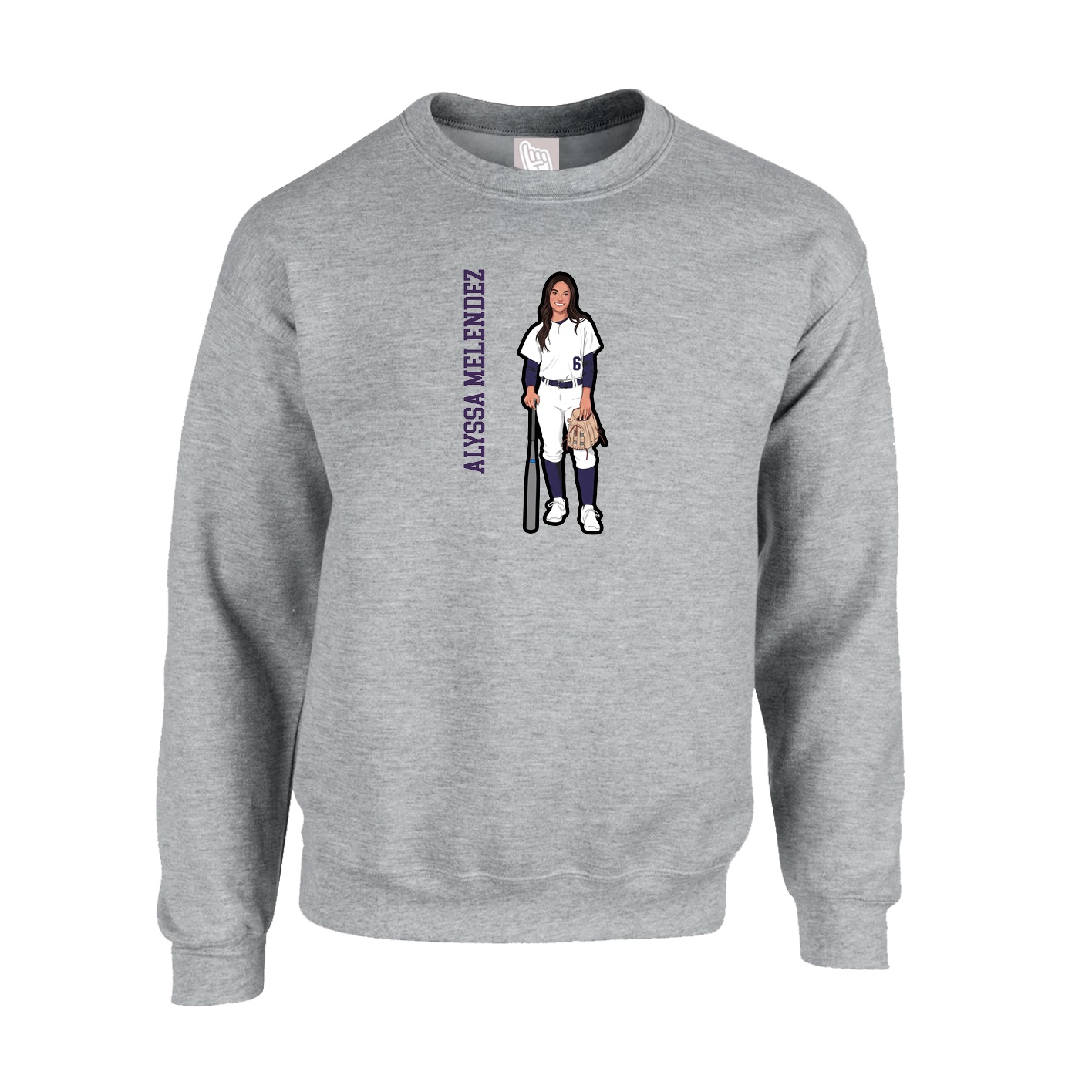 Fleece Crew — Name Vertical in Grey