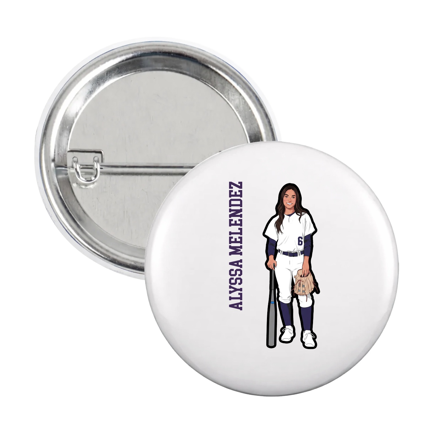 Game Day Button — Name Vertical in White