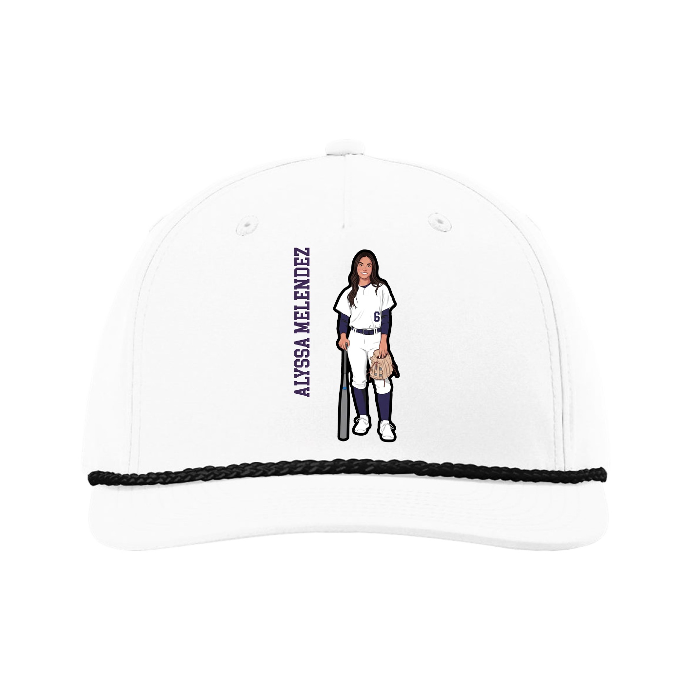 Five-Panel Classic Rope Cap — Name Vertical in White