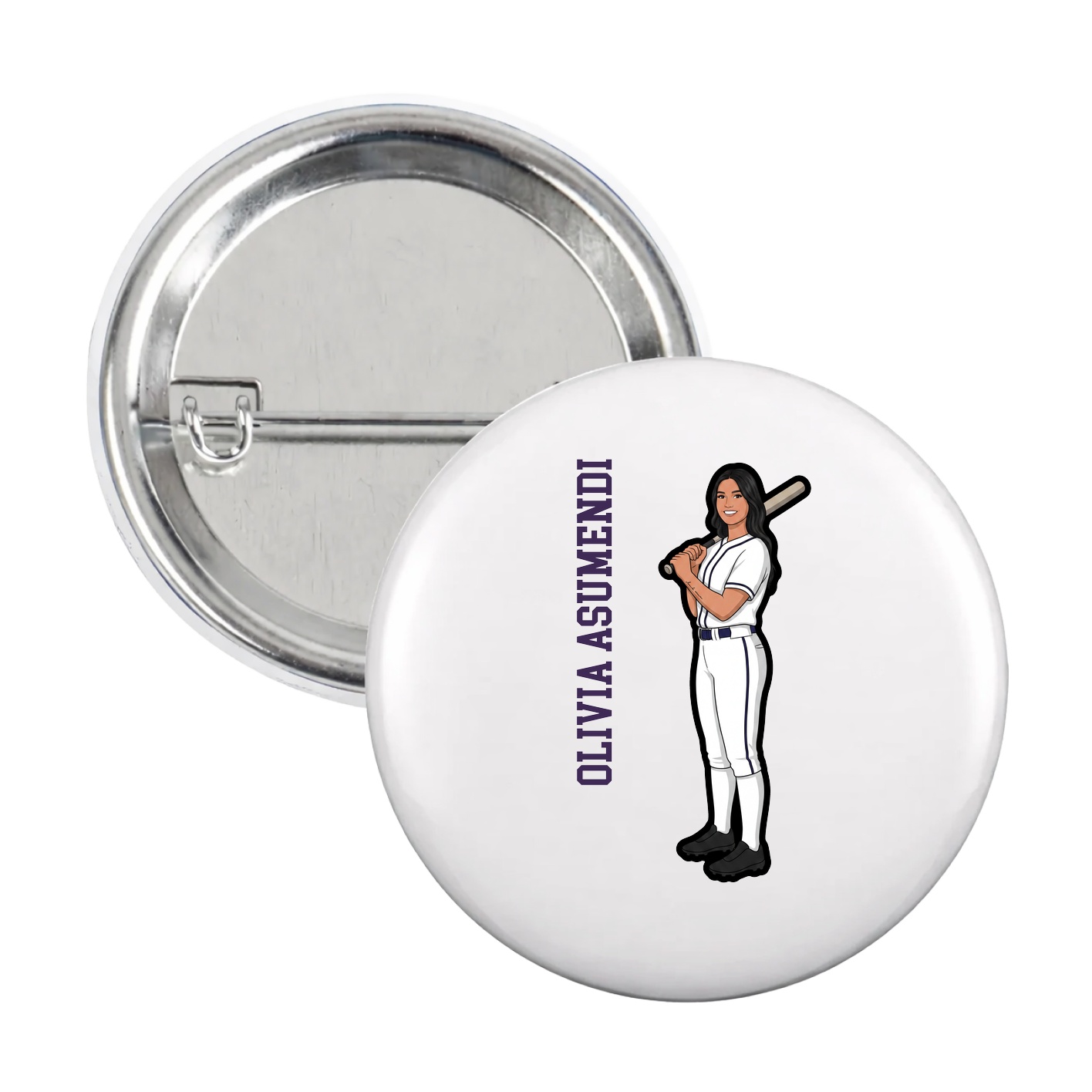 Game Day Button — Name Vertical in White