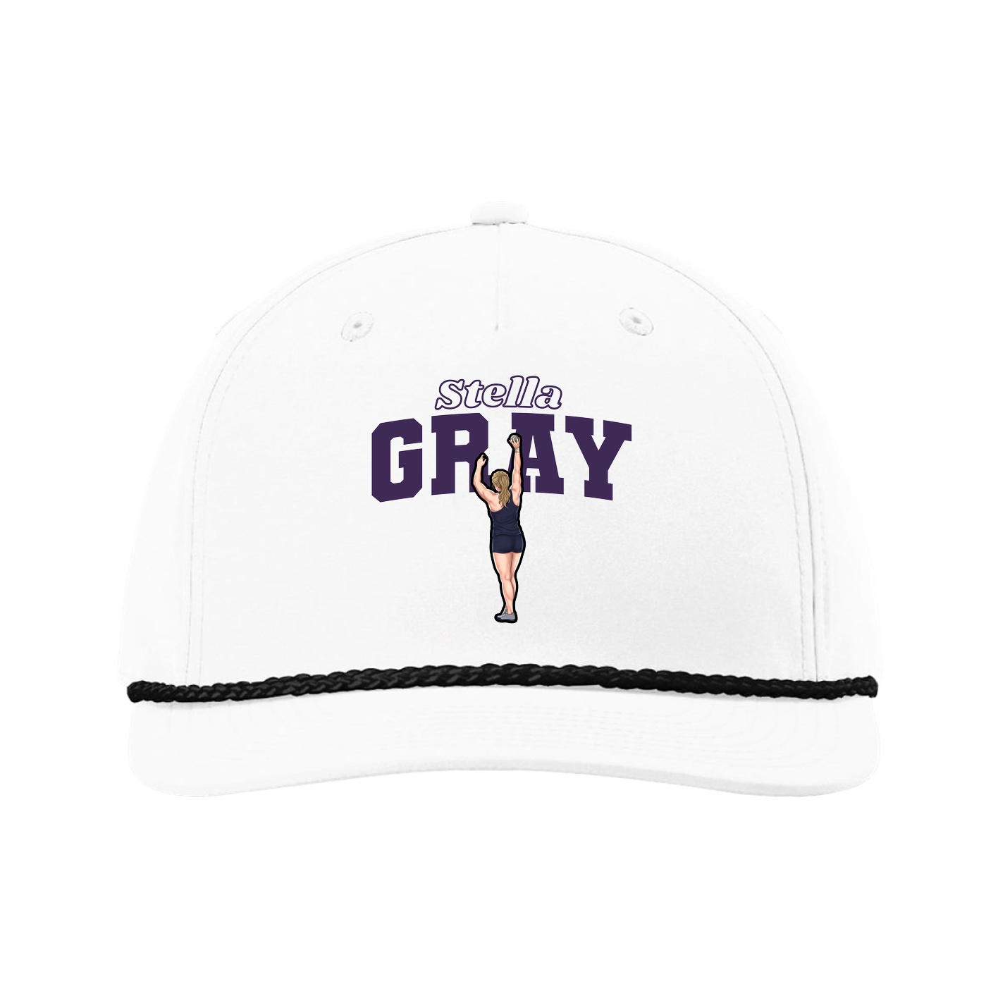 Five-Panel Classic Rope Cap — Name Arch in White