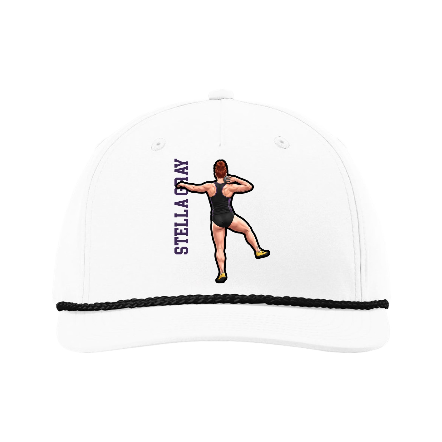 Five-Panel Classic Rope Cap — Name Vertical in White