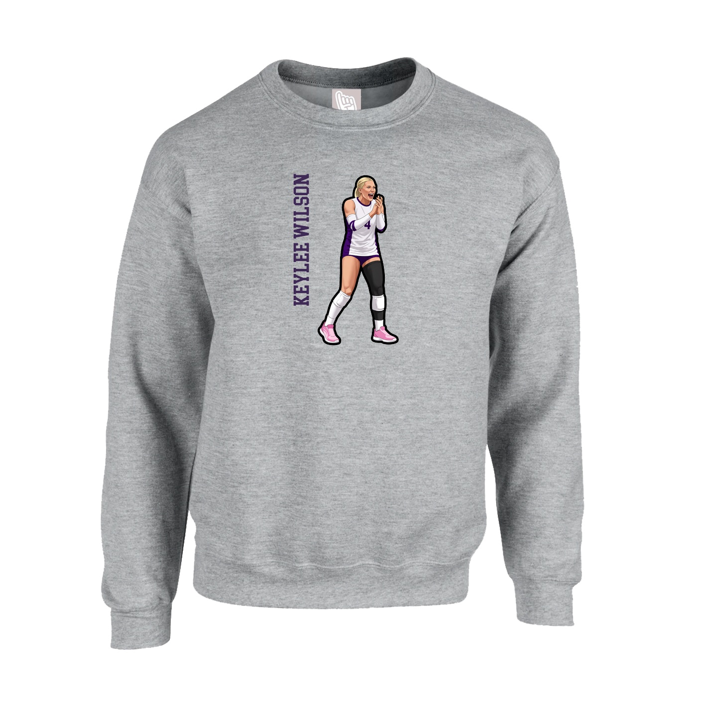 Fleece Crew — Name Vertical in Grey