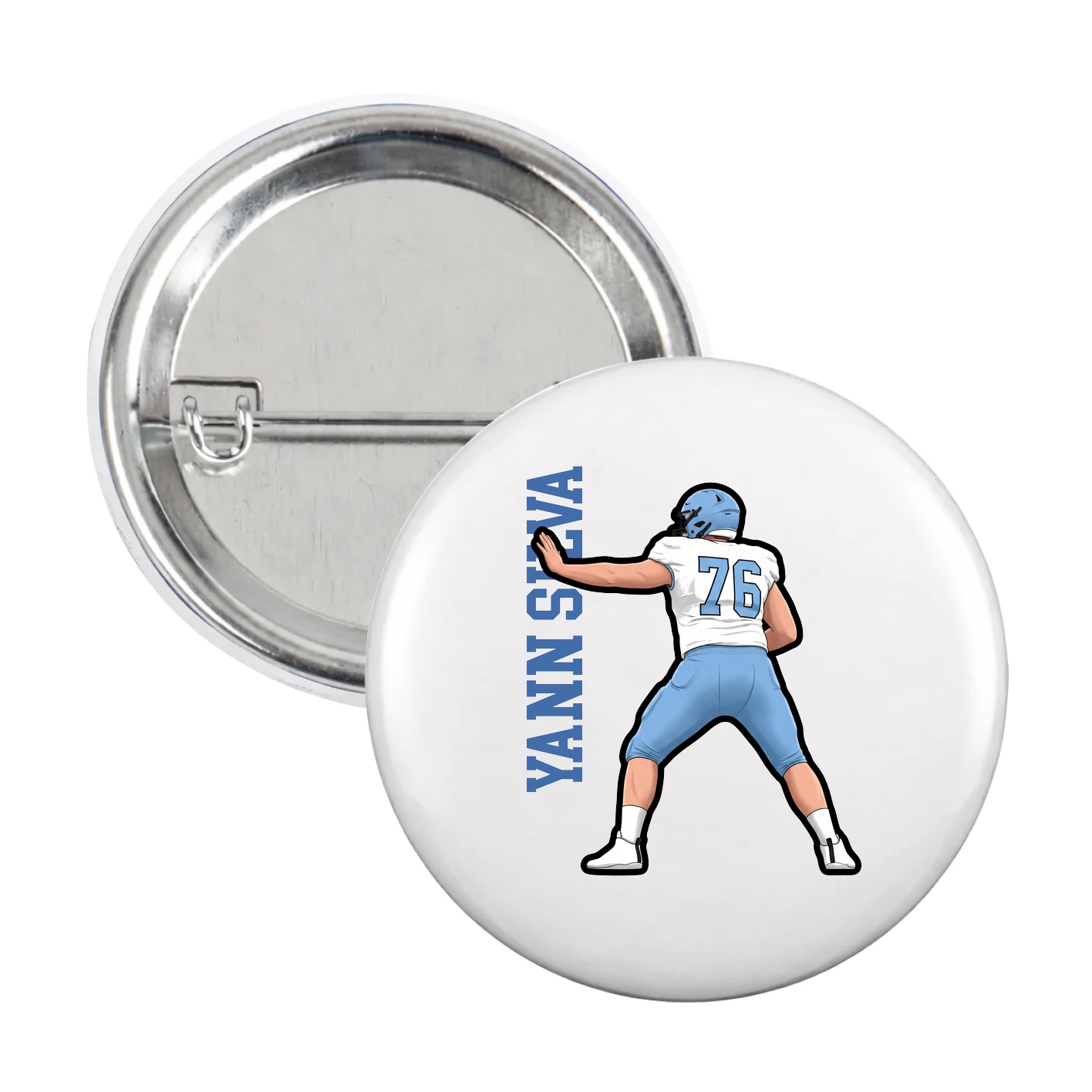Game Day Button — Name Vertical in White