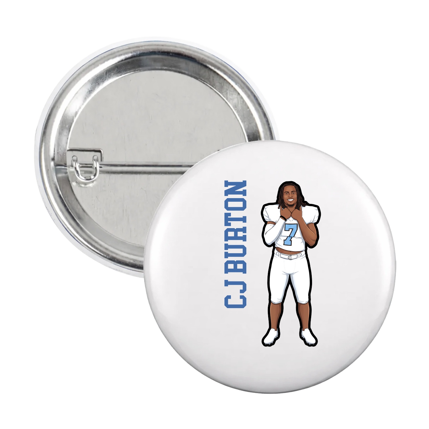 Game Day Button — Name Vertical in White
