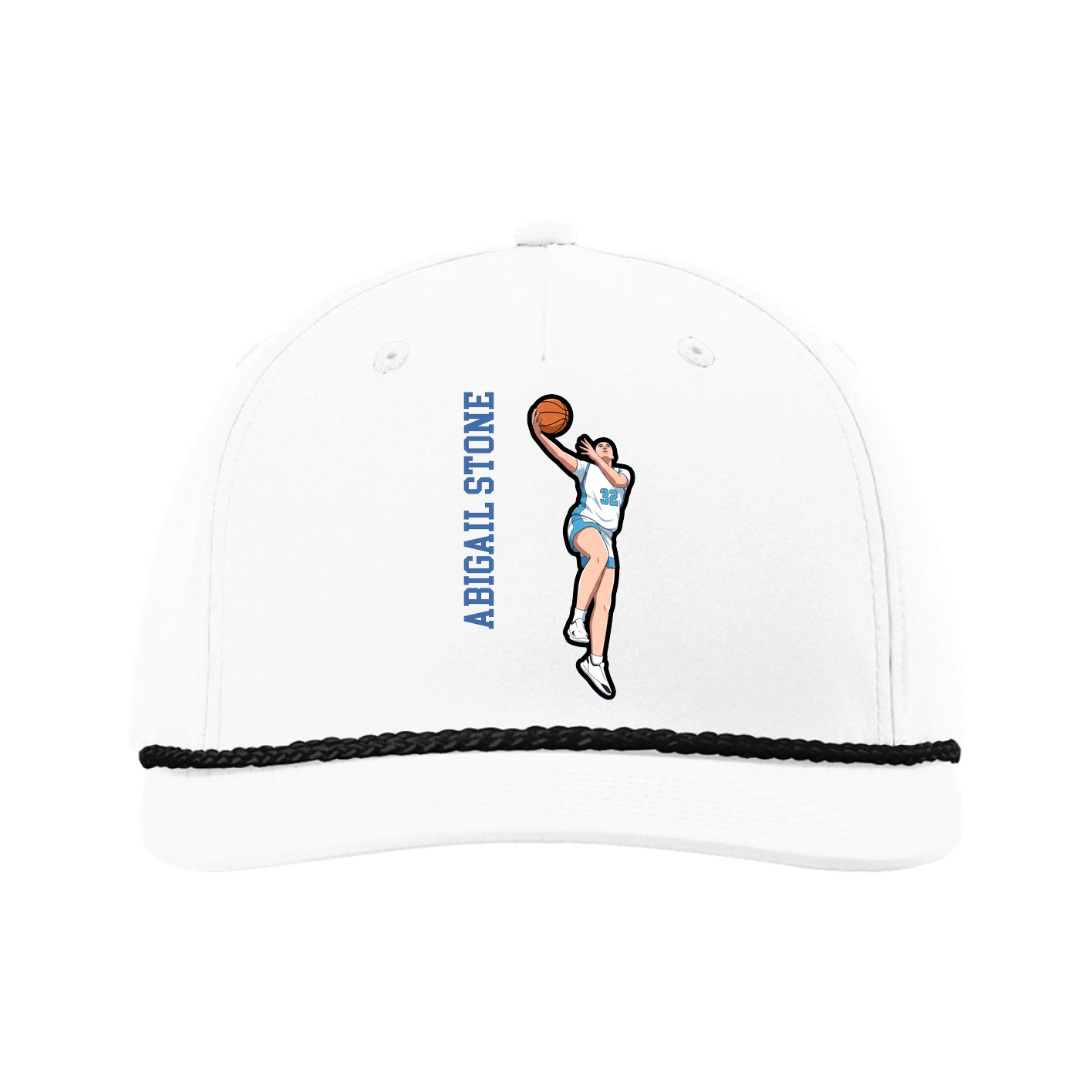 Five-Panel Classic Rope Cap — Name Vertical in White