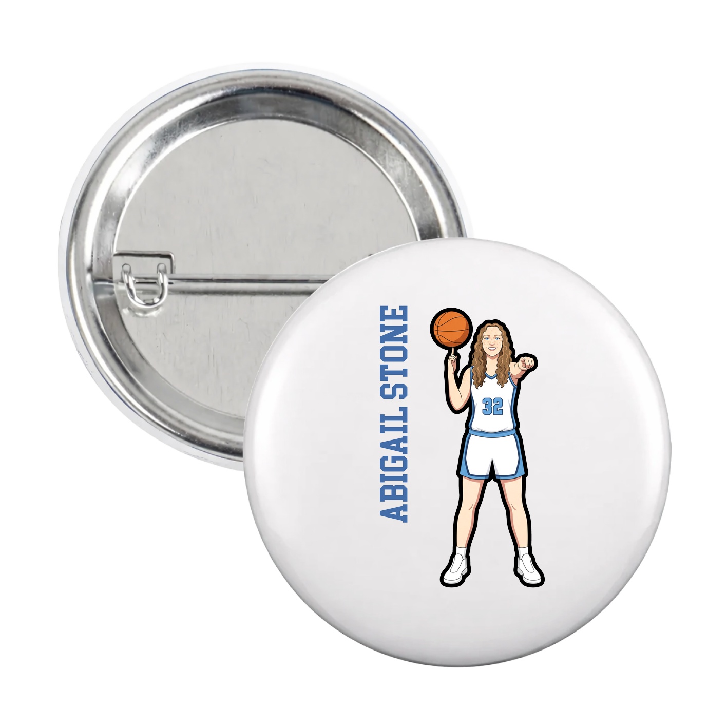 Game Day Button — Name Vertical in White