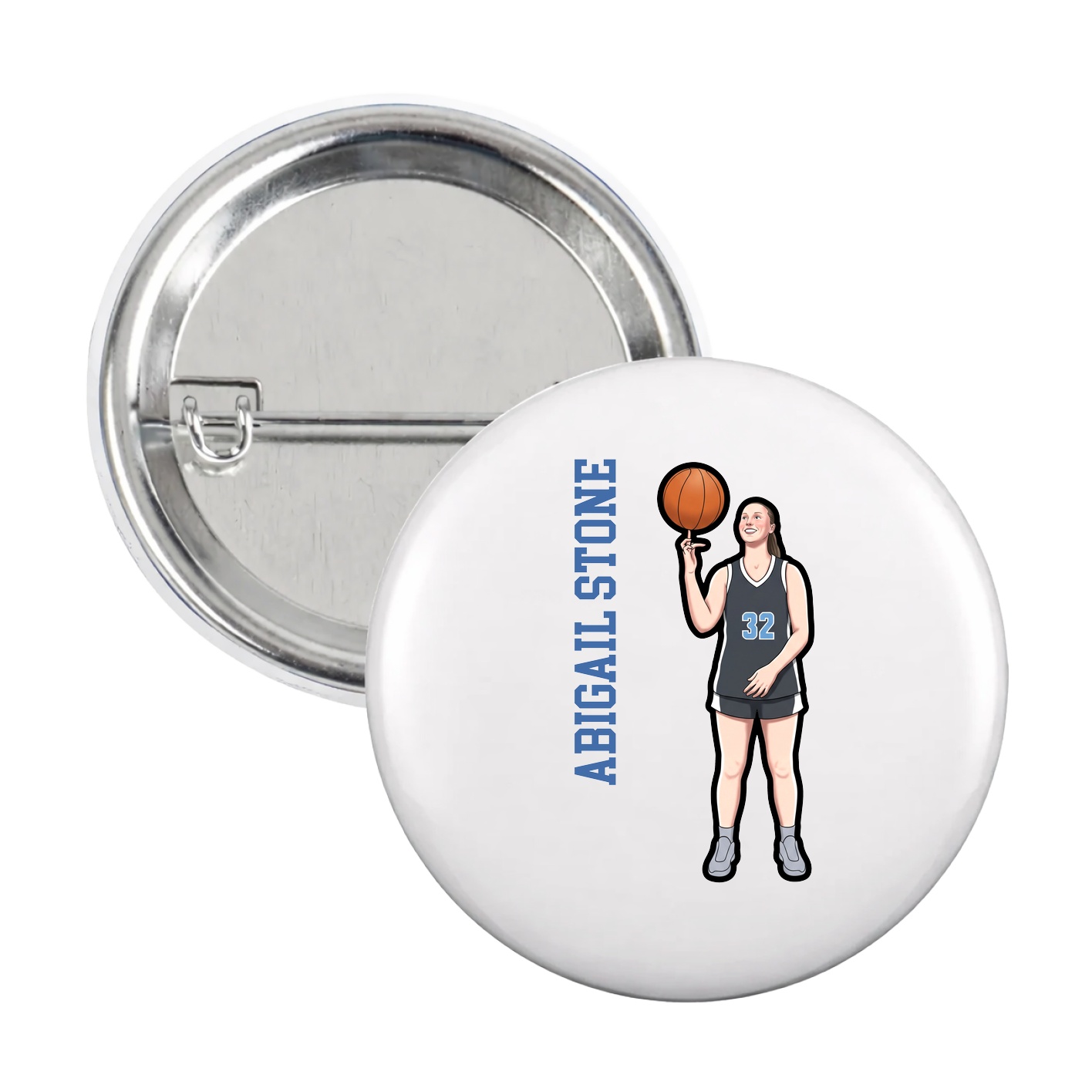 Game Day Button — Name Vertical in White