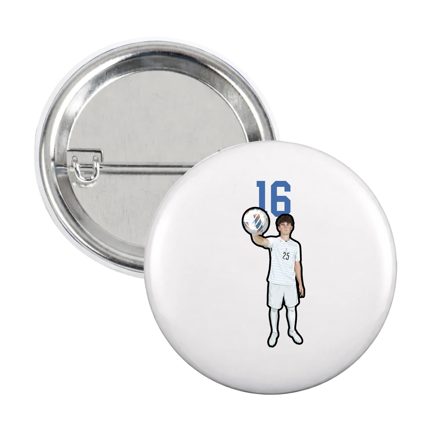 Game Day Button — Number Top in White