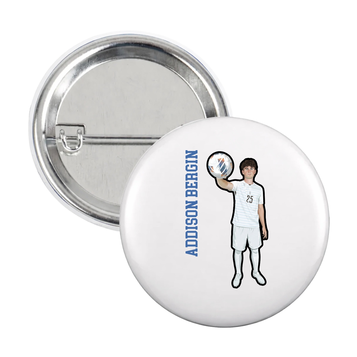 Game Day Button — Name Vertical in White