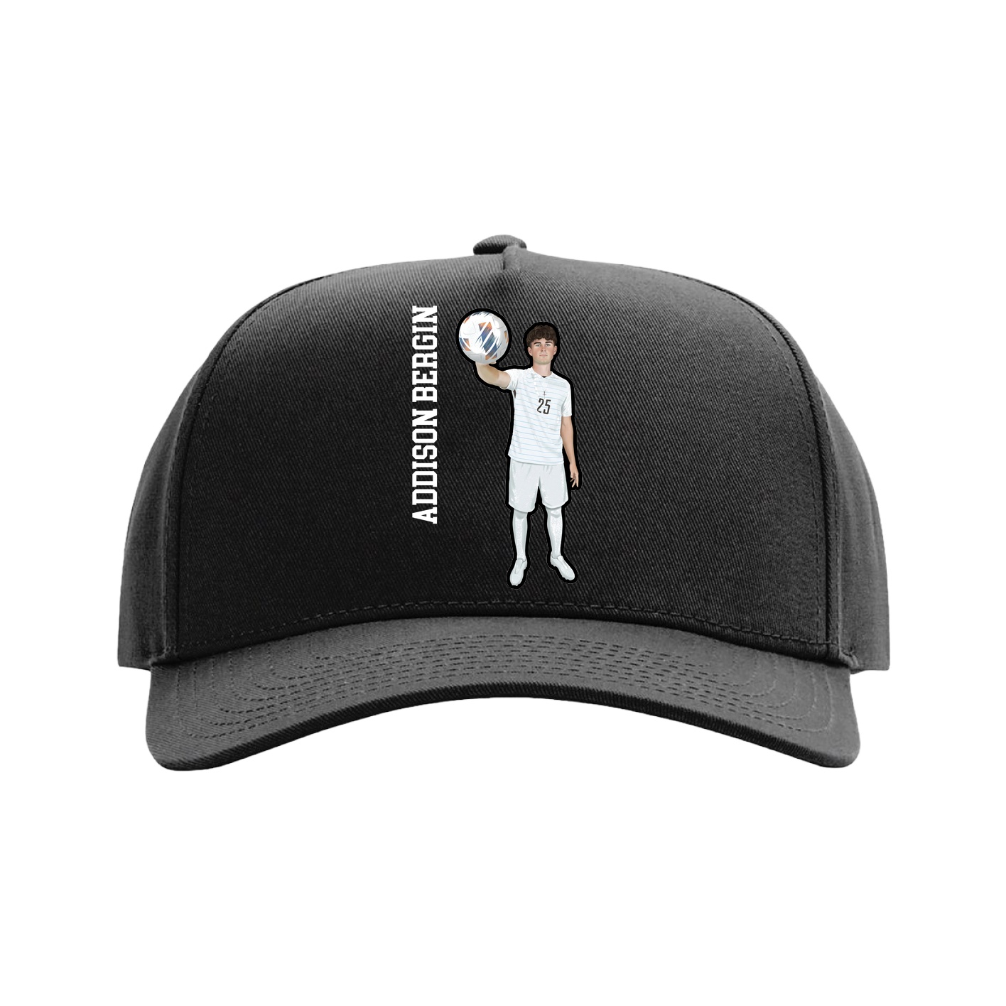 Full Fabric Five-Panel Champ Cap — Name Vertical in Black