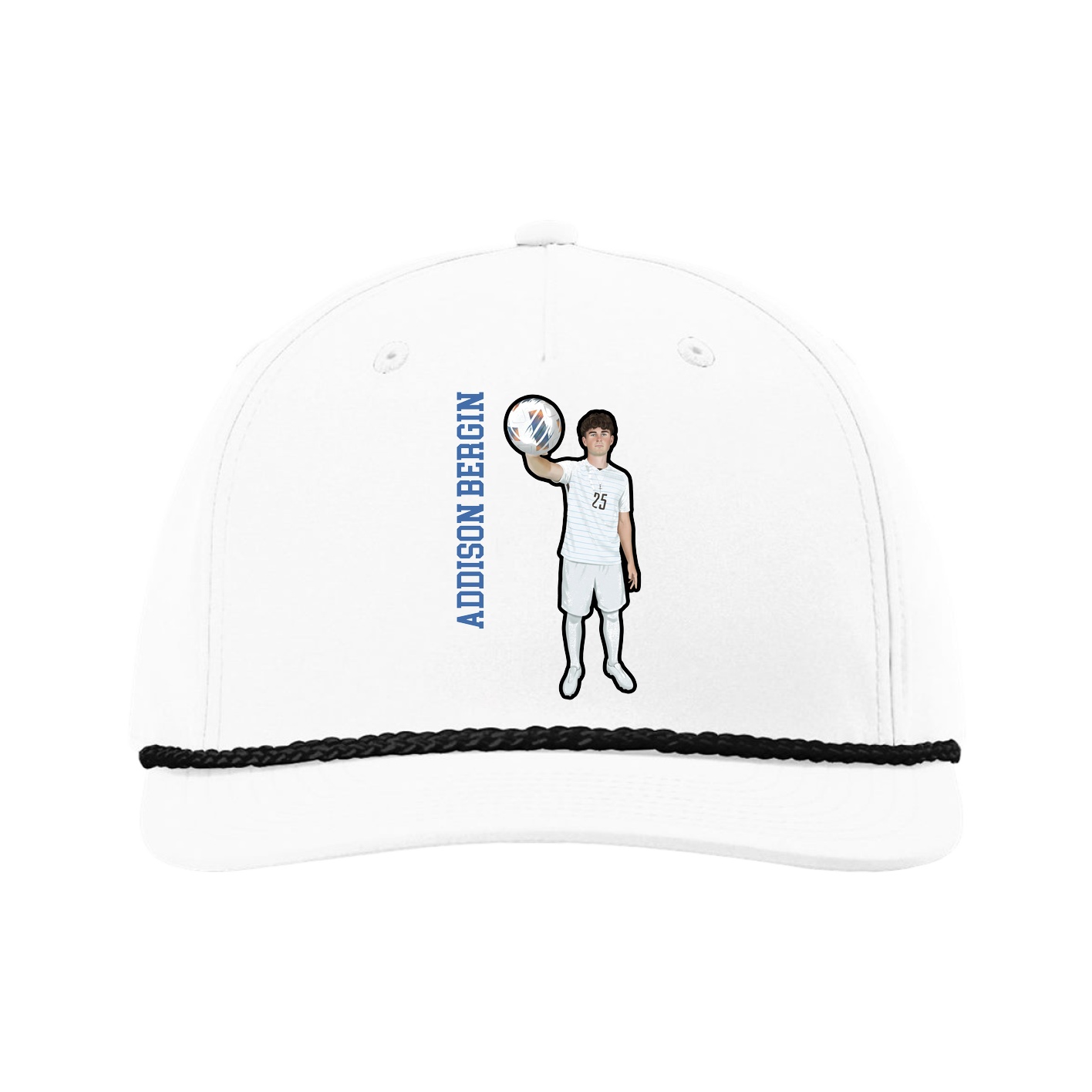 Five-Panel Classic Rope Cap — Name Vertical in White