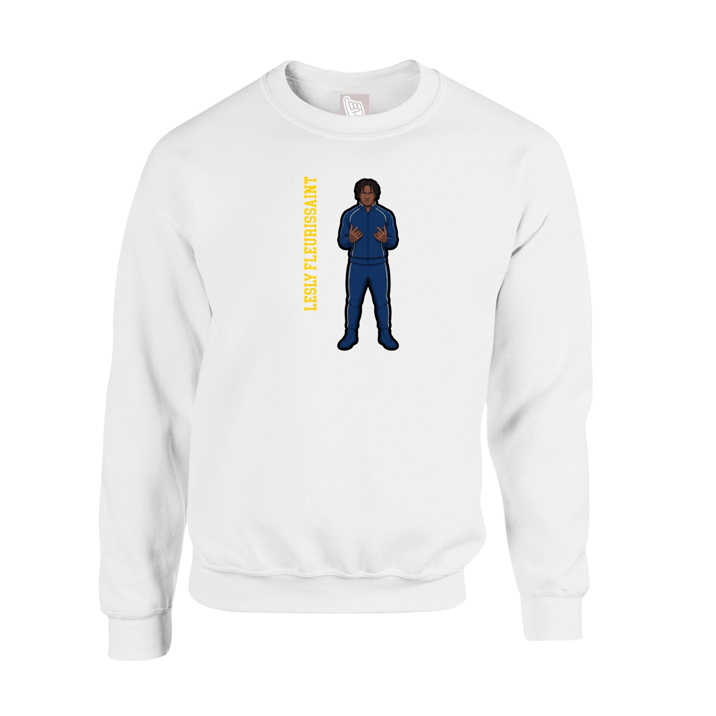 Fleece Crew — Name Vertical in White