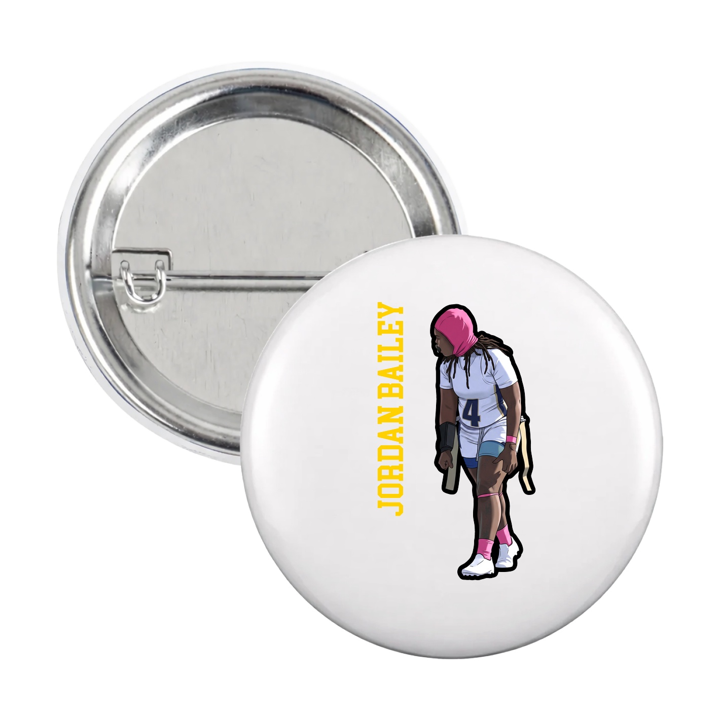 Game Day Button — Name Vertical in White