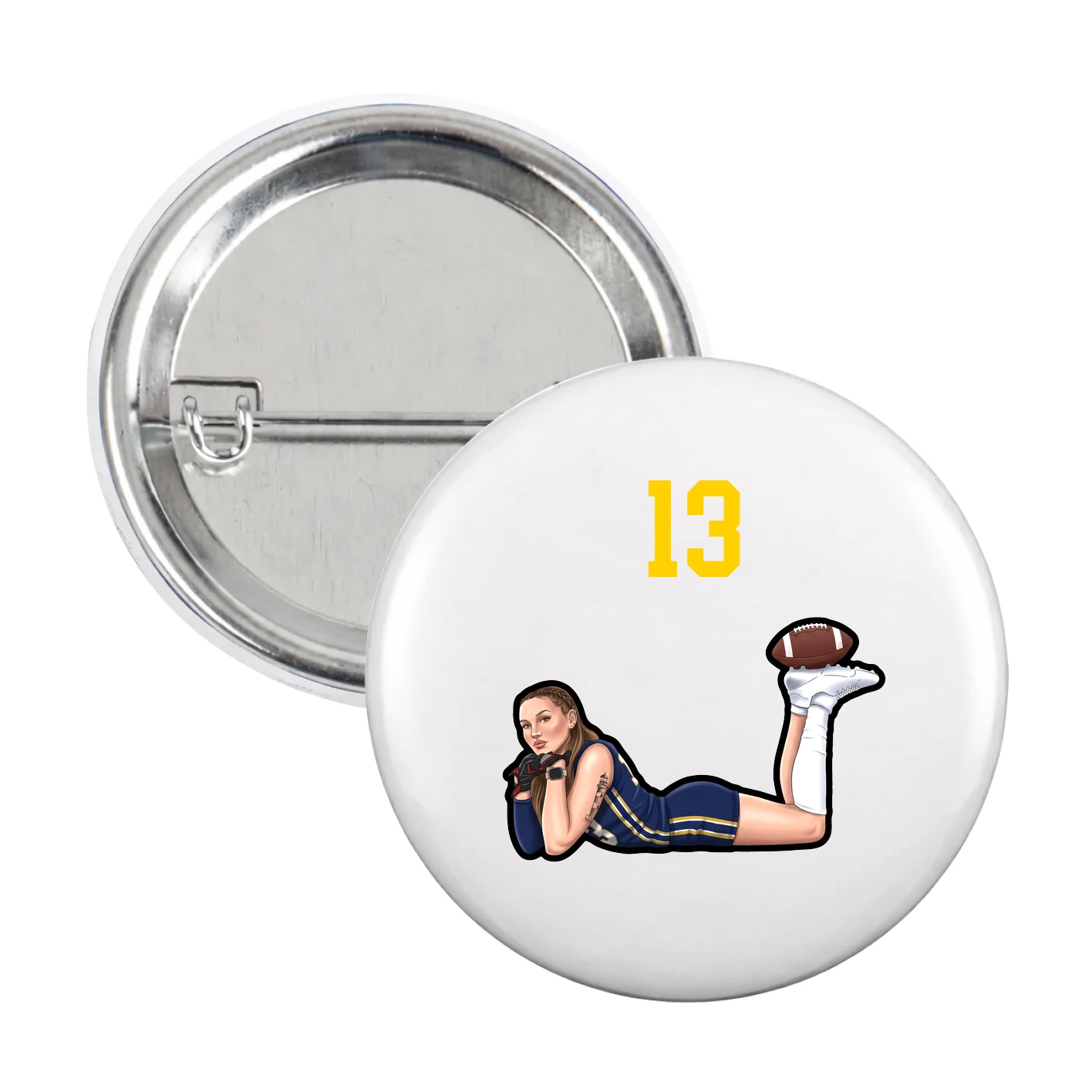 Game Day Button — Number Top in White