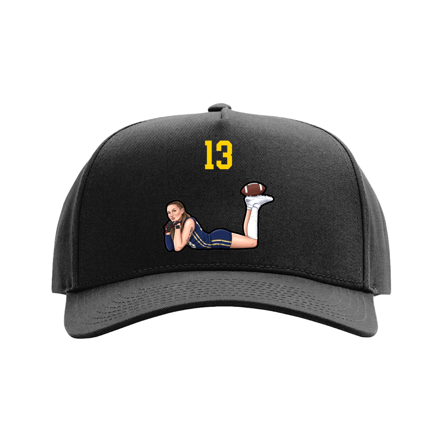 Full Fabric Five-Panel Champ Cap — Number Top in Black