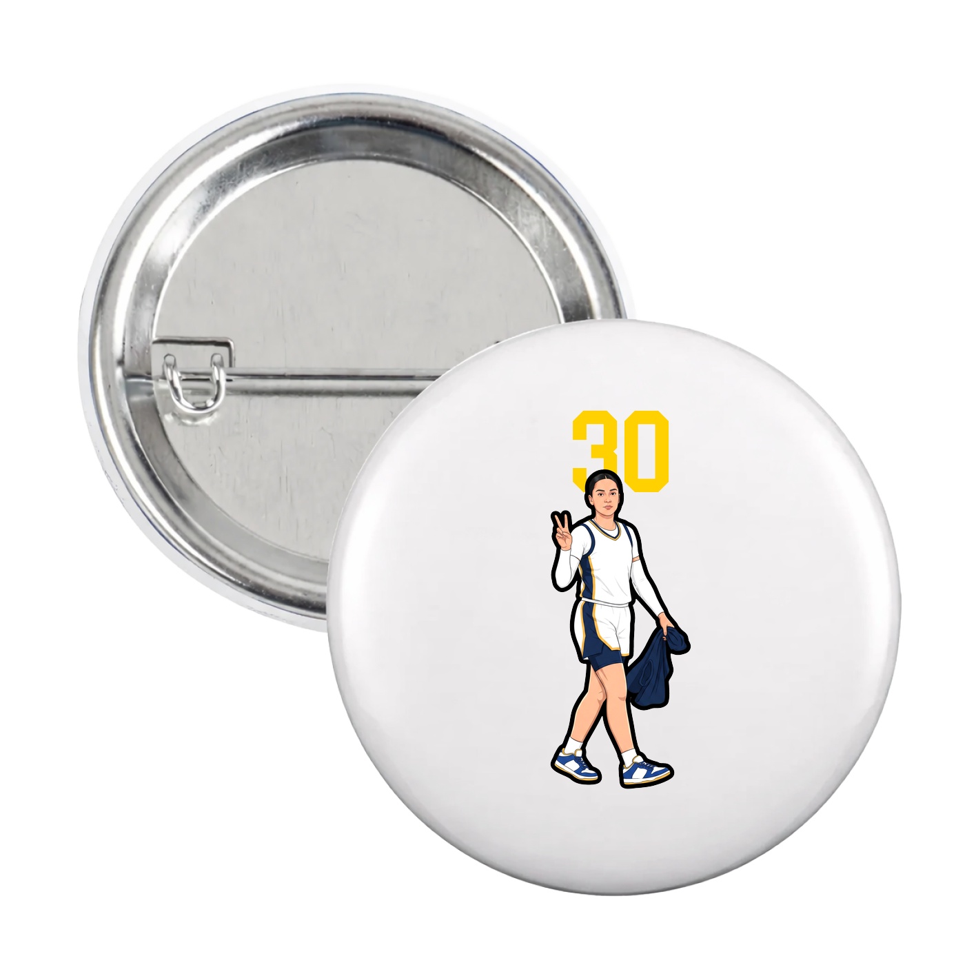 Game Day Button — Number Top in White
