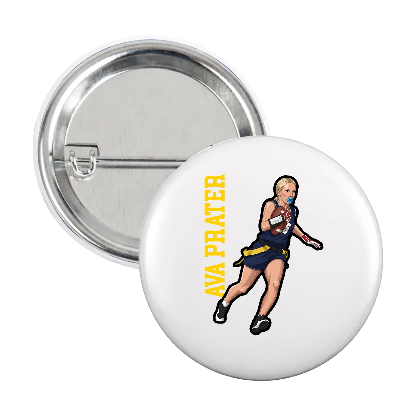 Game Day Button — Name Vertical in White