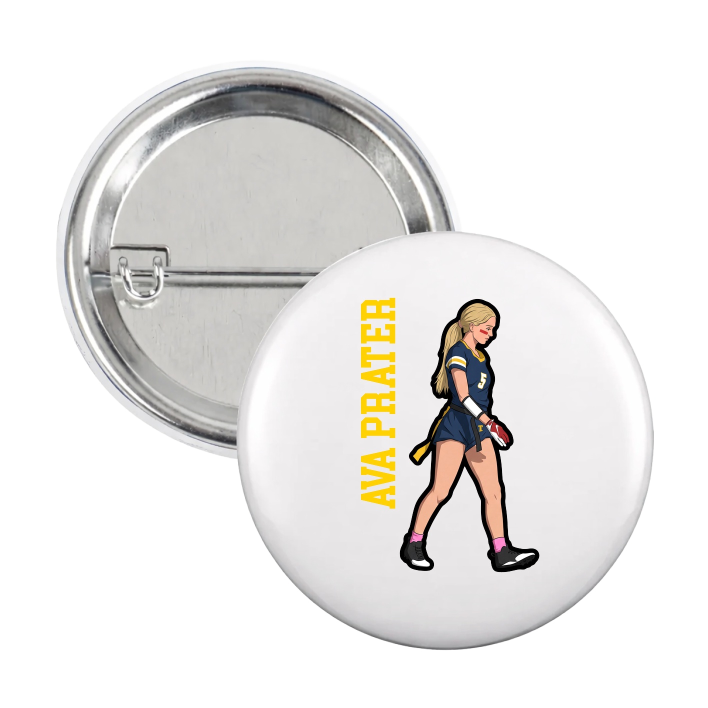 Game Day Button — Name Vertical in White