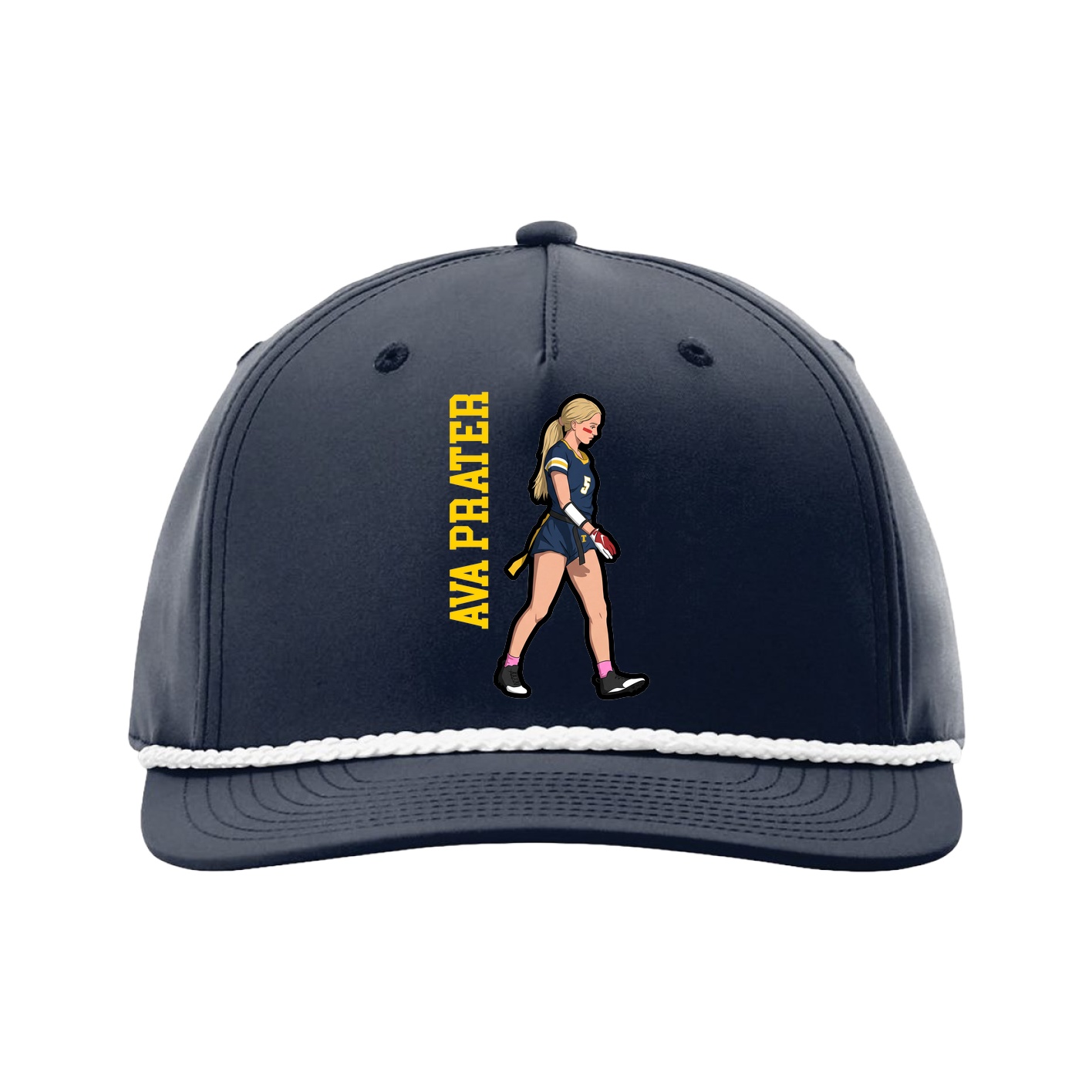 Five-Panel Classic Rope Cap — Name Vertical in Navy
