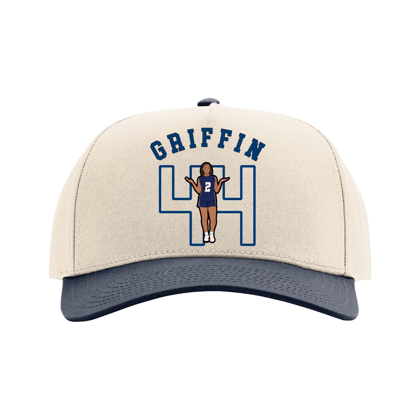 Full Fabric Five-Panel Champ Cap — Shirsey Arch in Cream/Navy