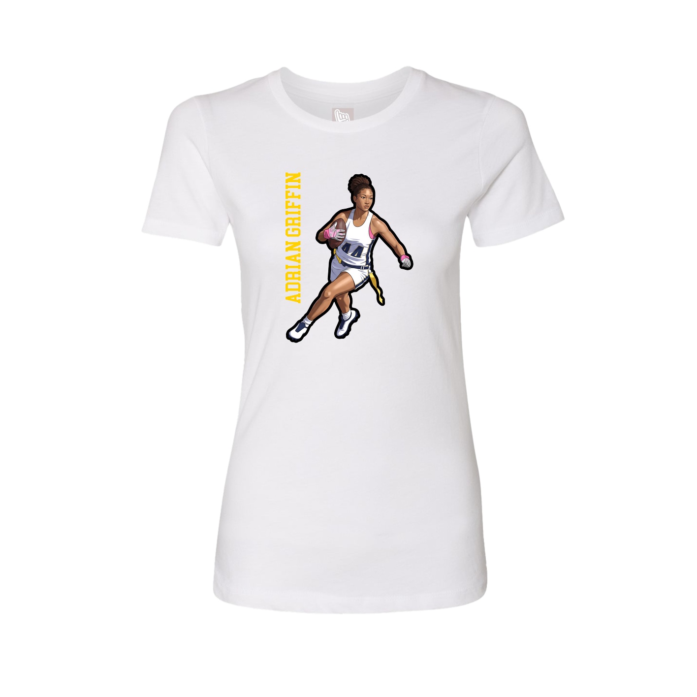 Womens Tee — Name Vertical in White